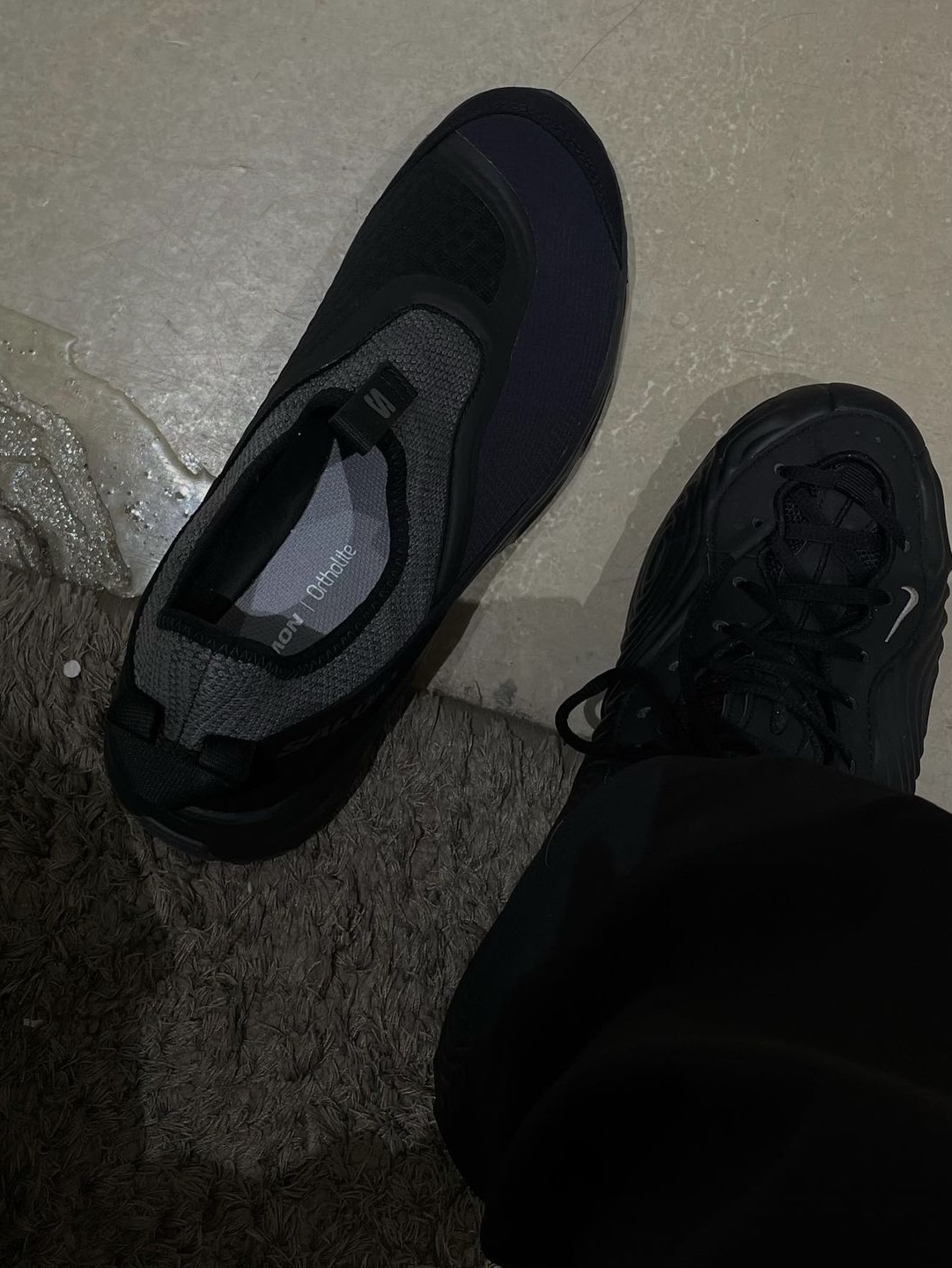 Salomon RX Snug Black Magnet, Nike x Comme des Garcons Homme Plus Air Foamposite One Black 착용 스타일