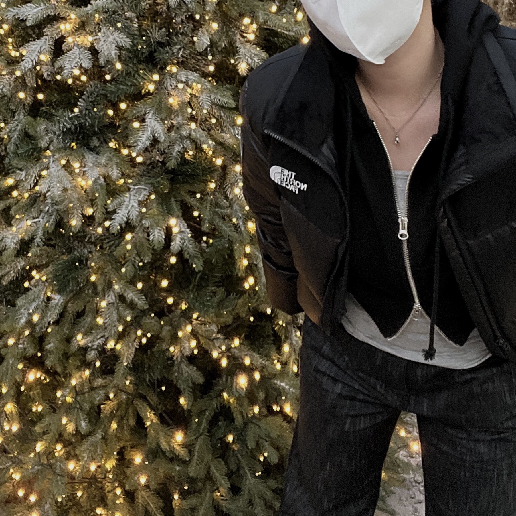 (W) The North Face White Label Novelty Nuptse Down Jacket Black 착용 스타일