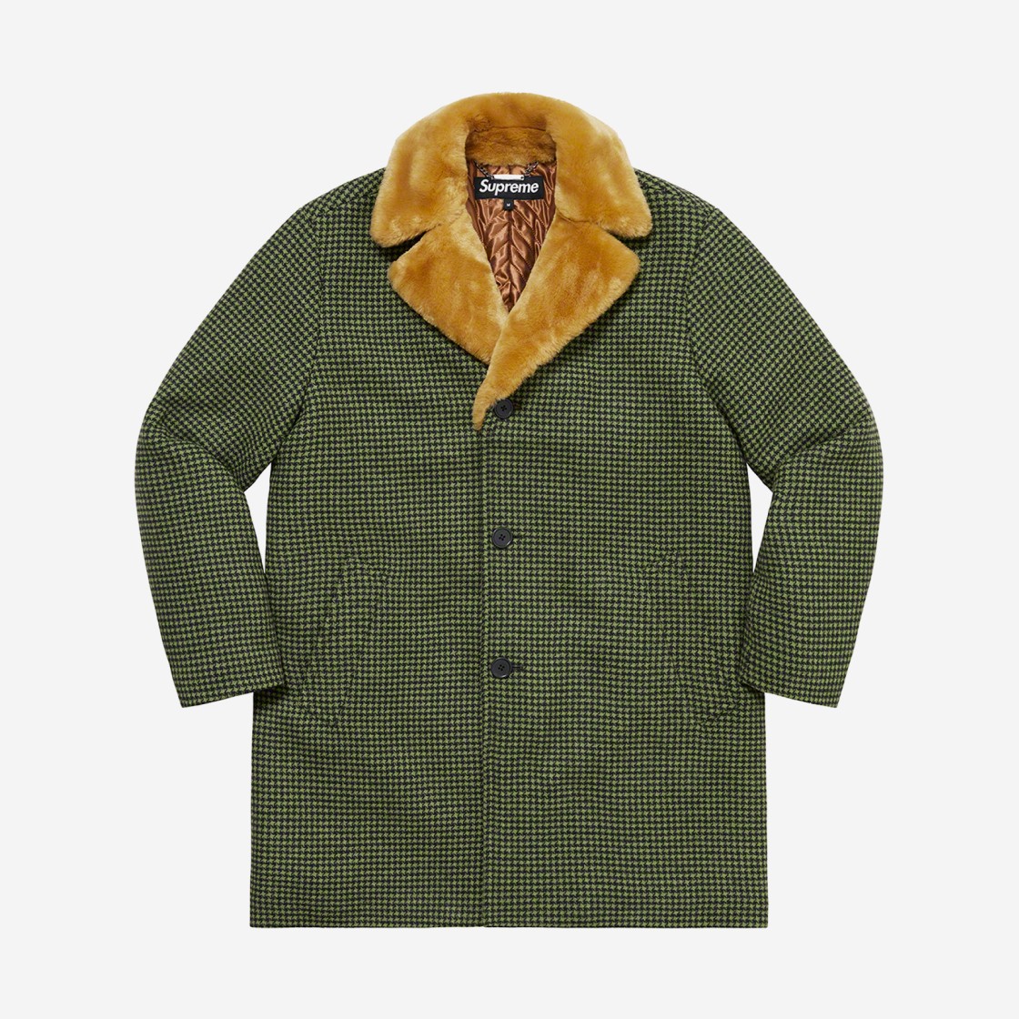 Supreme Fur Collar Car Coat Green Houndstooth - 22FW 상세 이미지 1