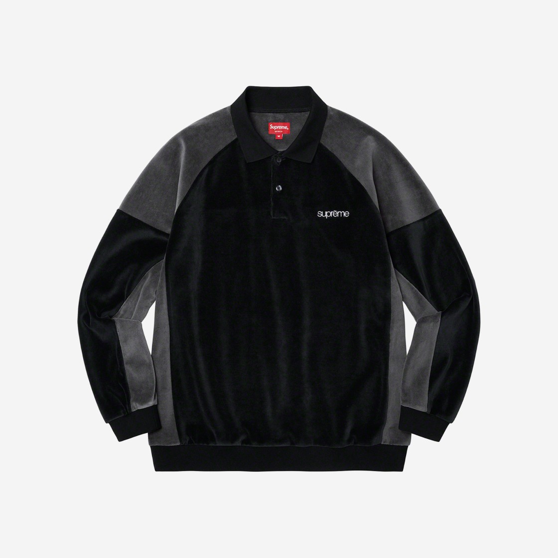 Supreme Paneled Velour L/S Polo Black - 22FW 상세 이미지 1