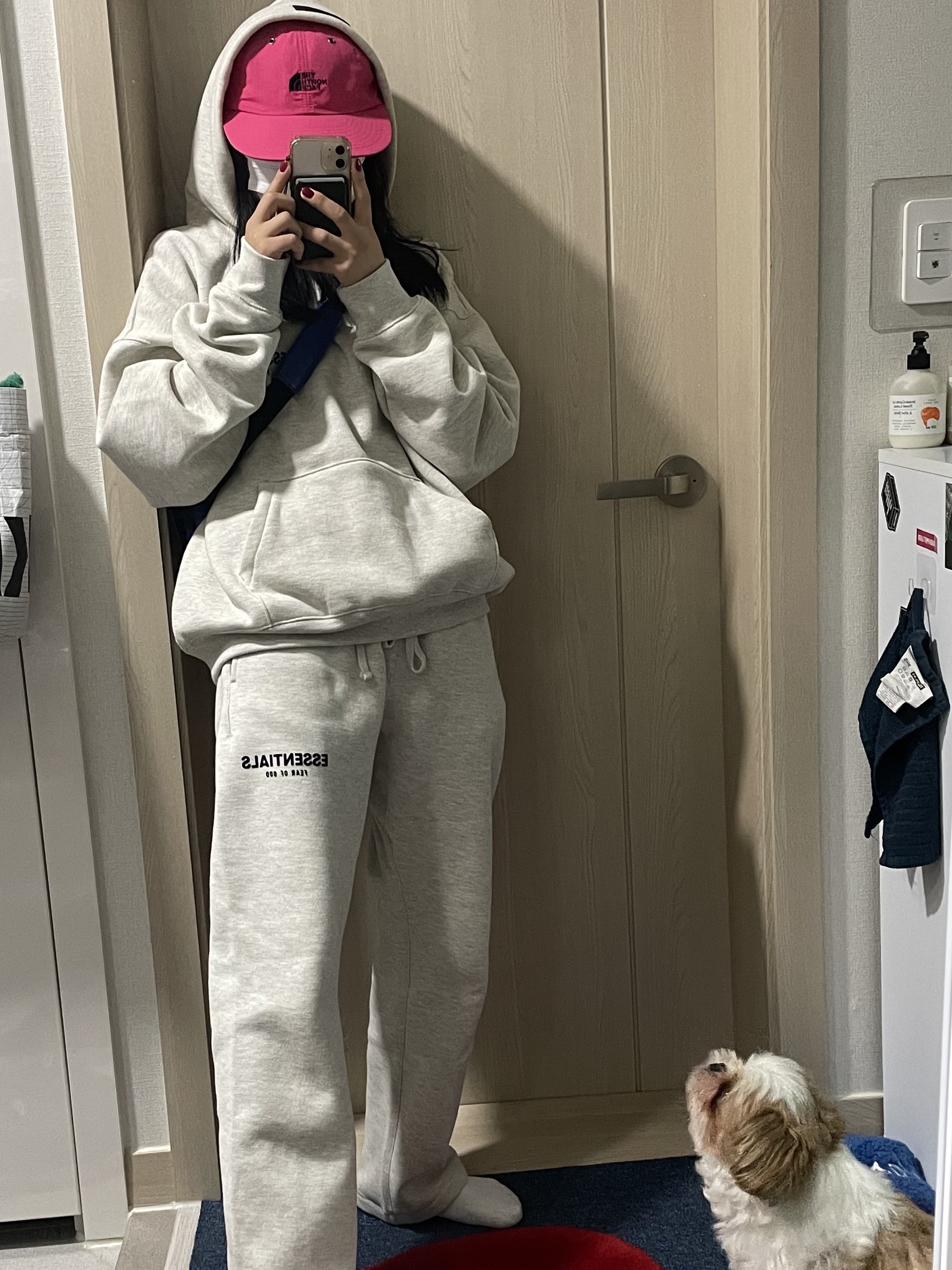 Essentials The Core Collection Hoodie Light Oatmeal, Essentials The Core Collection Relaxed Sweatpants Light Oatmeal 착용 스타일