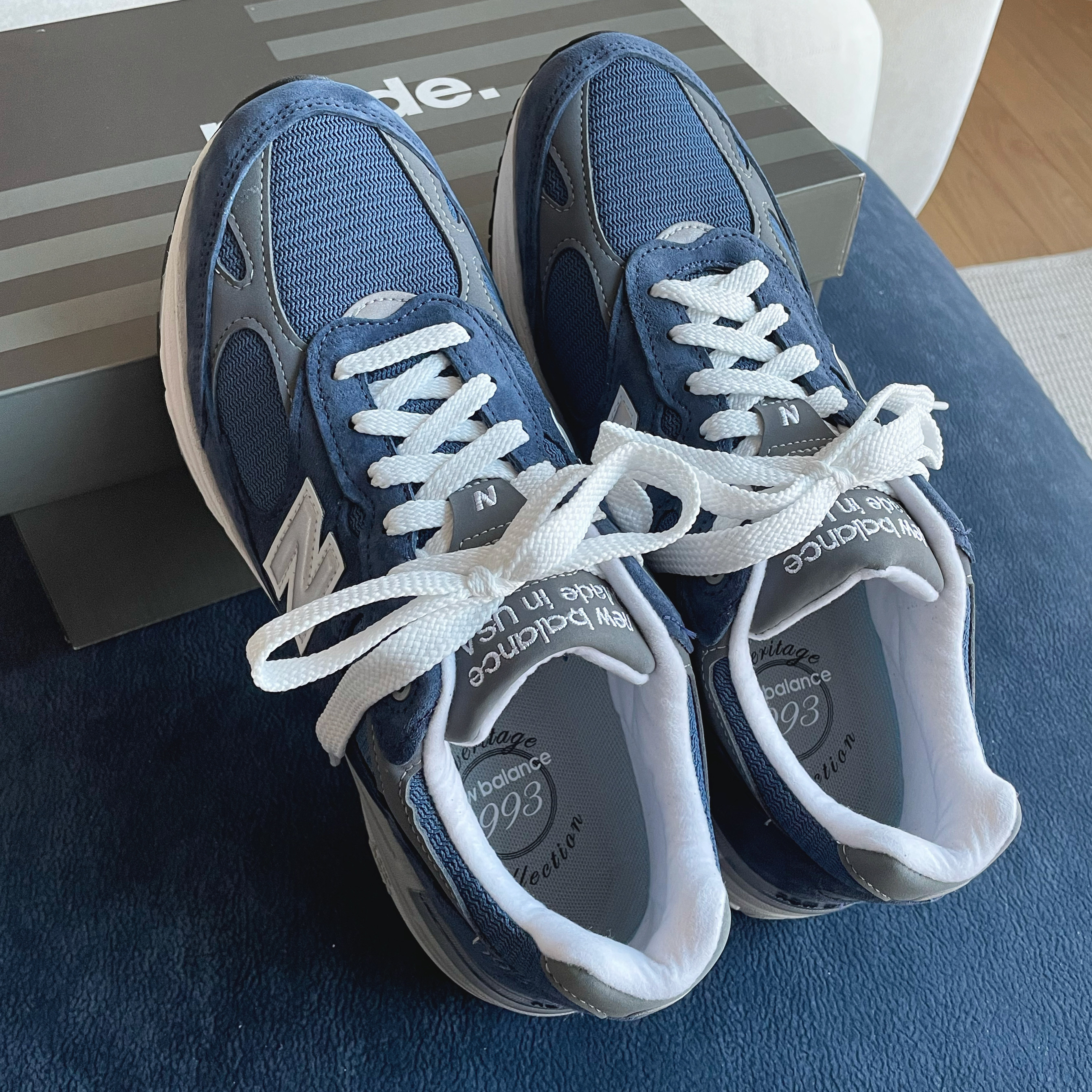 New Balance 993 Made in USA Vintage Indigo - D Standard 착용 스타일 - 3
