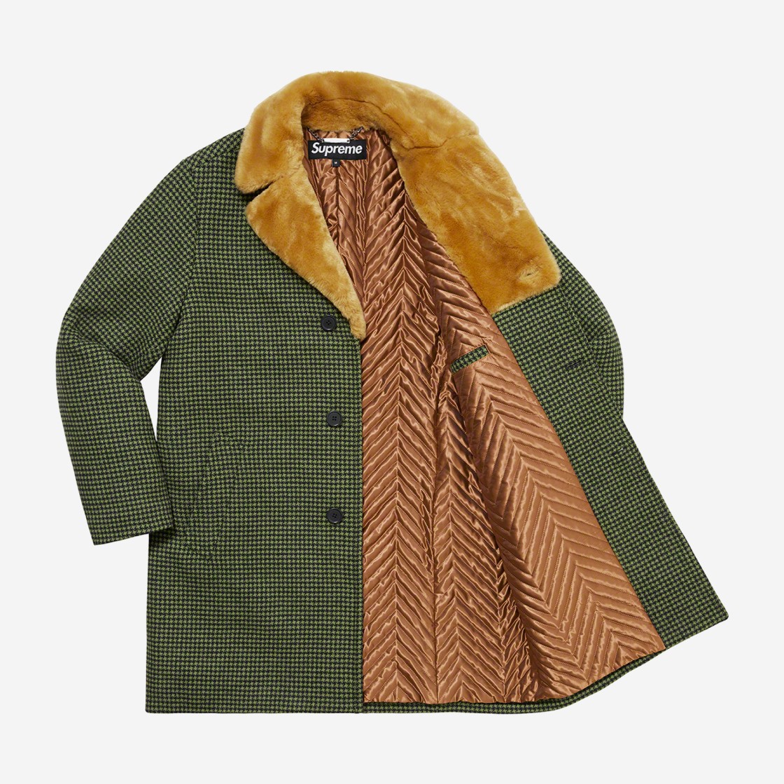 Supreme Fur Collar Car Coat Green Houndstooth - 22FW 상세 이미지 2