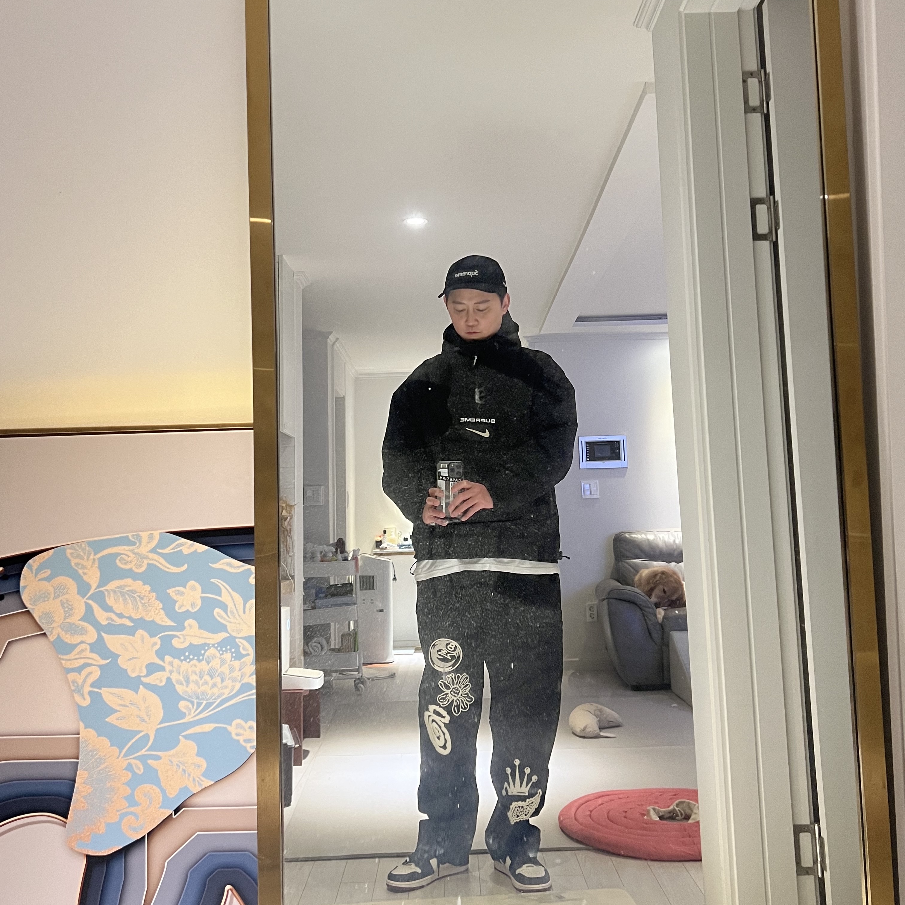 Supreme x Nike Jewel Reversible Ripstop Anorak Black - 20FW, Supreme Corduroy Camp Cap Black - 22SS 착용 스타일 - 1