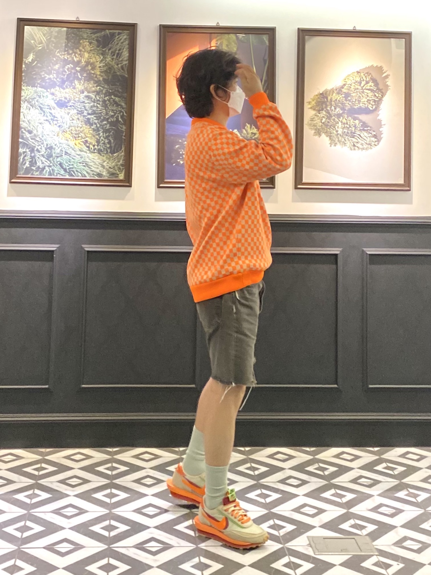 Nike x Sacai x Clot LDWaffle Orange Blaze 착용 스타일