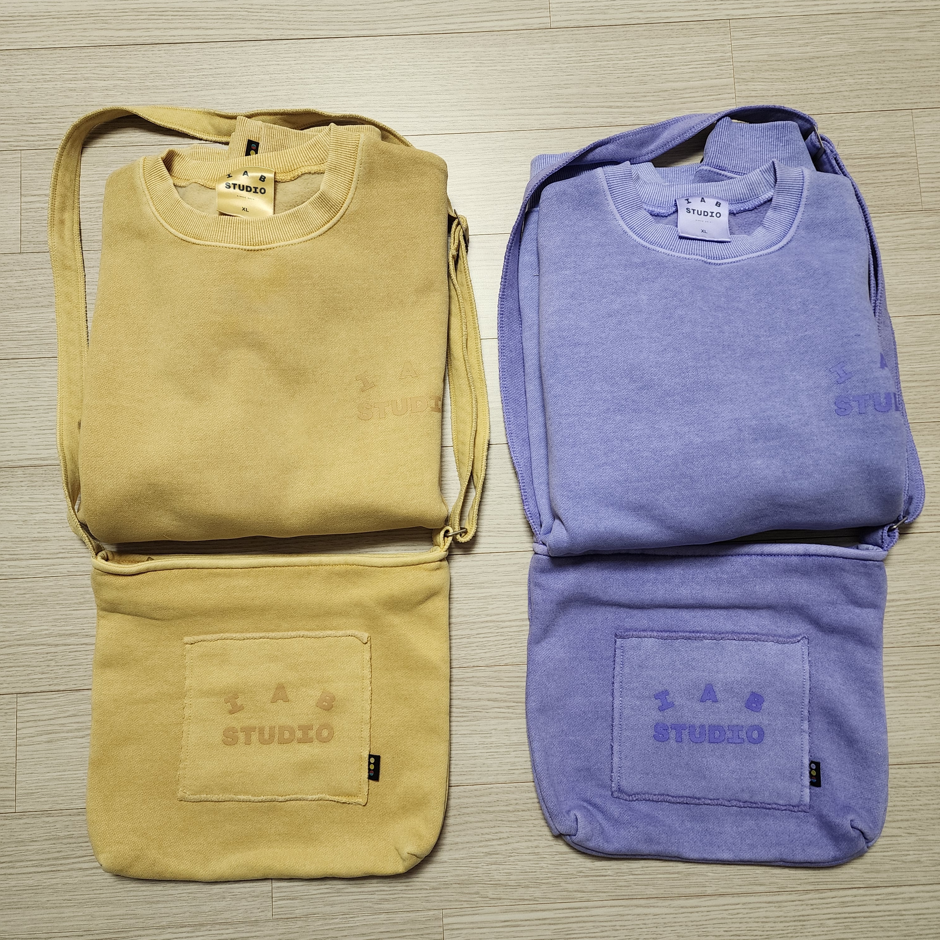 IAB Studio Pigment Sweatshirt & Mini Bag Lavender, IAB Studio Pigment Sweatshirt & Mini Bag Mustard 착용 스타일