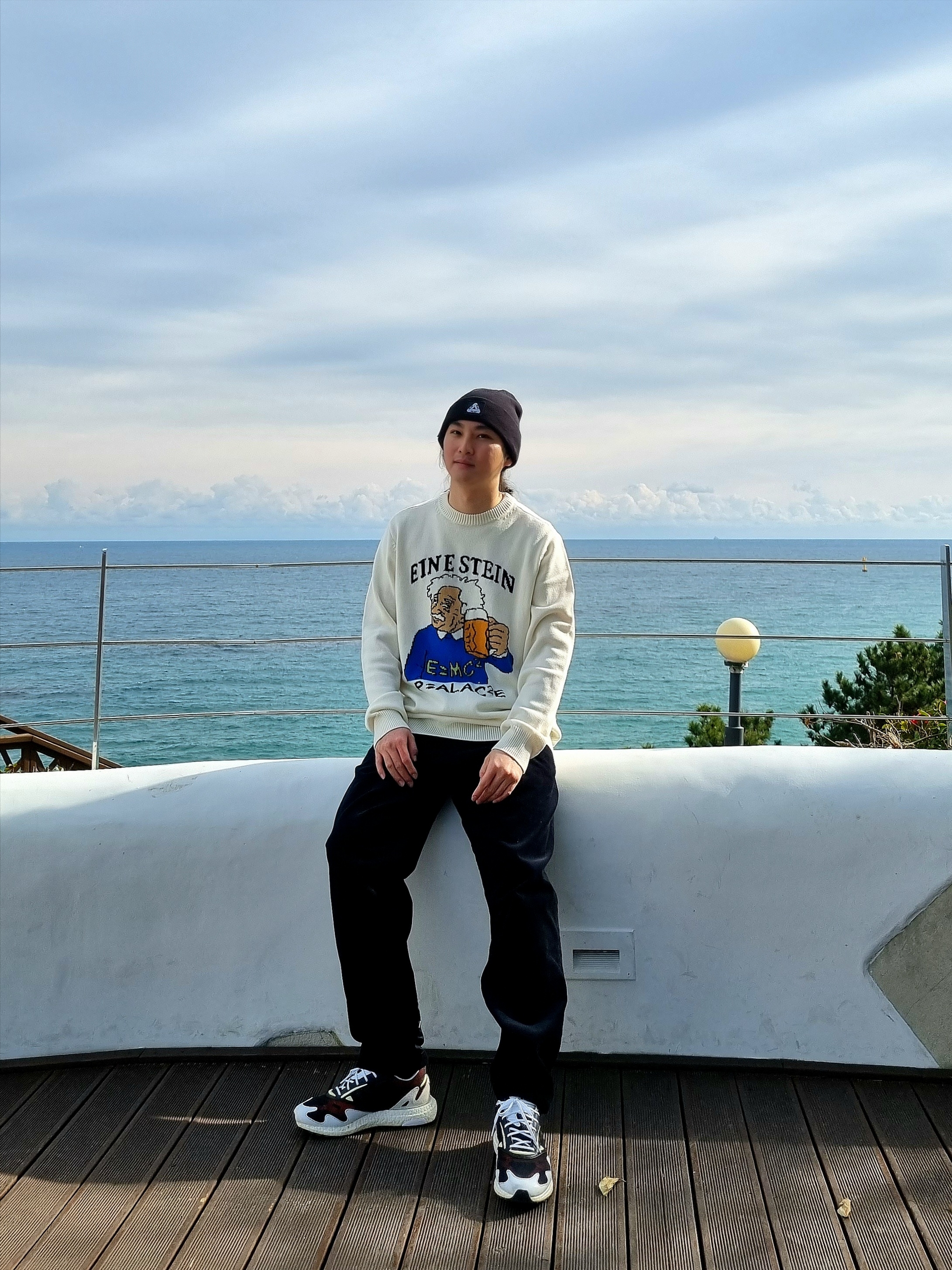 Palace Gore-Tex Tri-Ferg Patch Beanie Black - 21FW, Palace Eine Stein Knit White - 21FW 착용 스타일