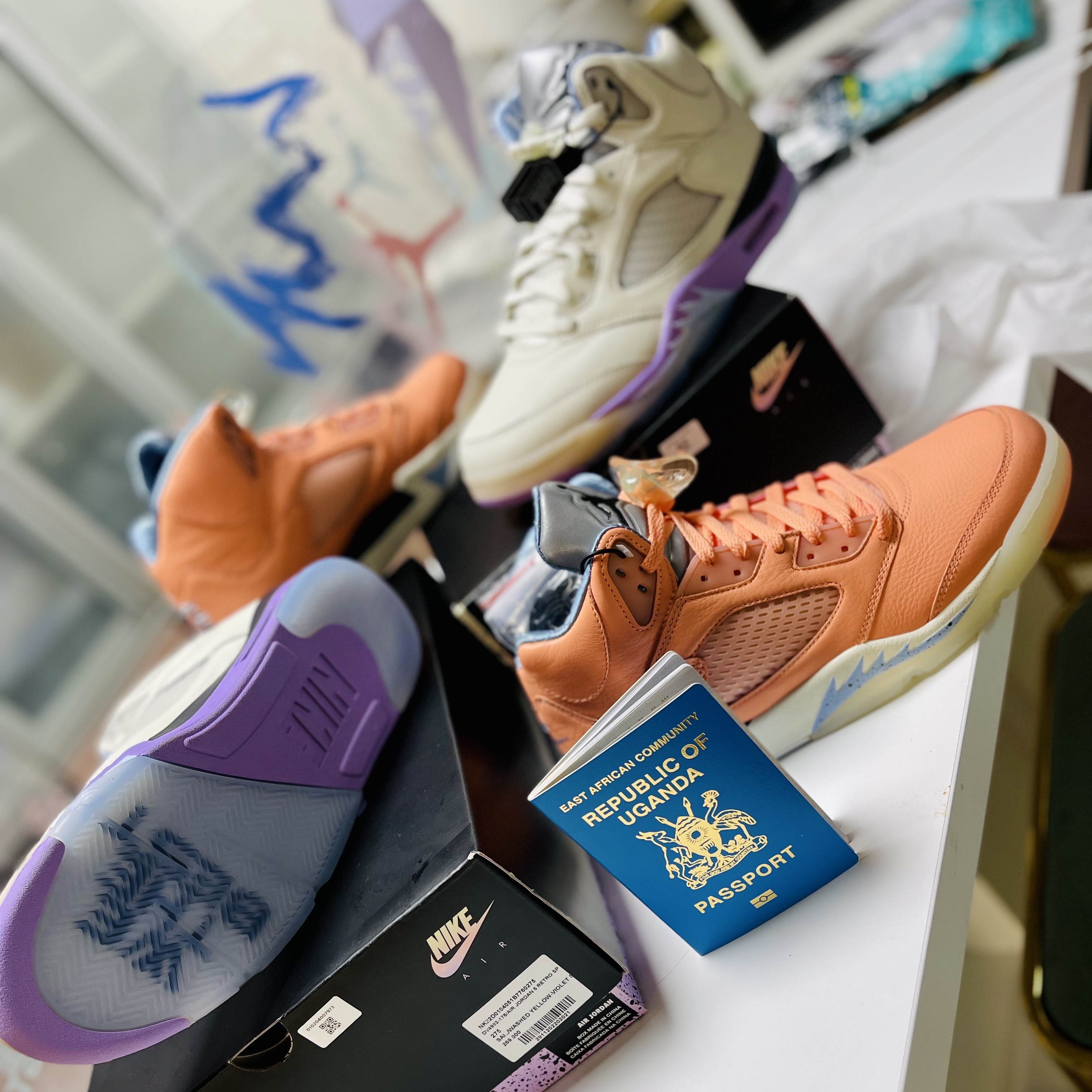 Jordan 5 x DJ Khaled Retro SP Sail Washed Yellow, Jordan 5 x DJ Khaled Retro SP Crimsson Bliss 착용 스타일 - 1