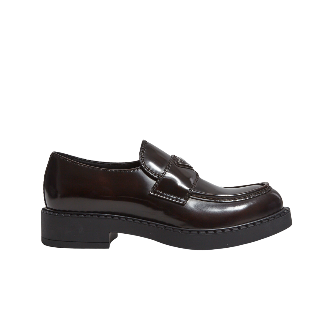 2DE127-055-F0NDI Prada Chocolate Brushed Leather Loafers Bruciato Fume