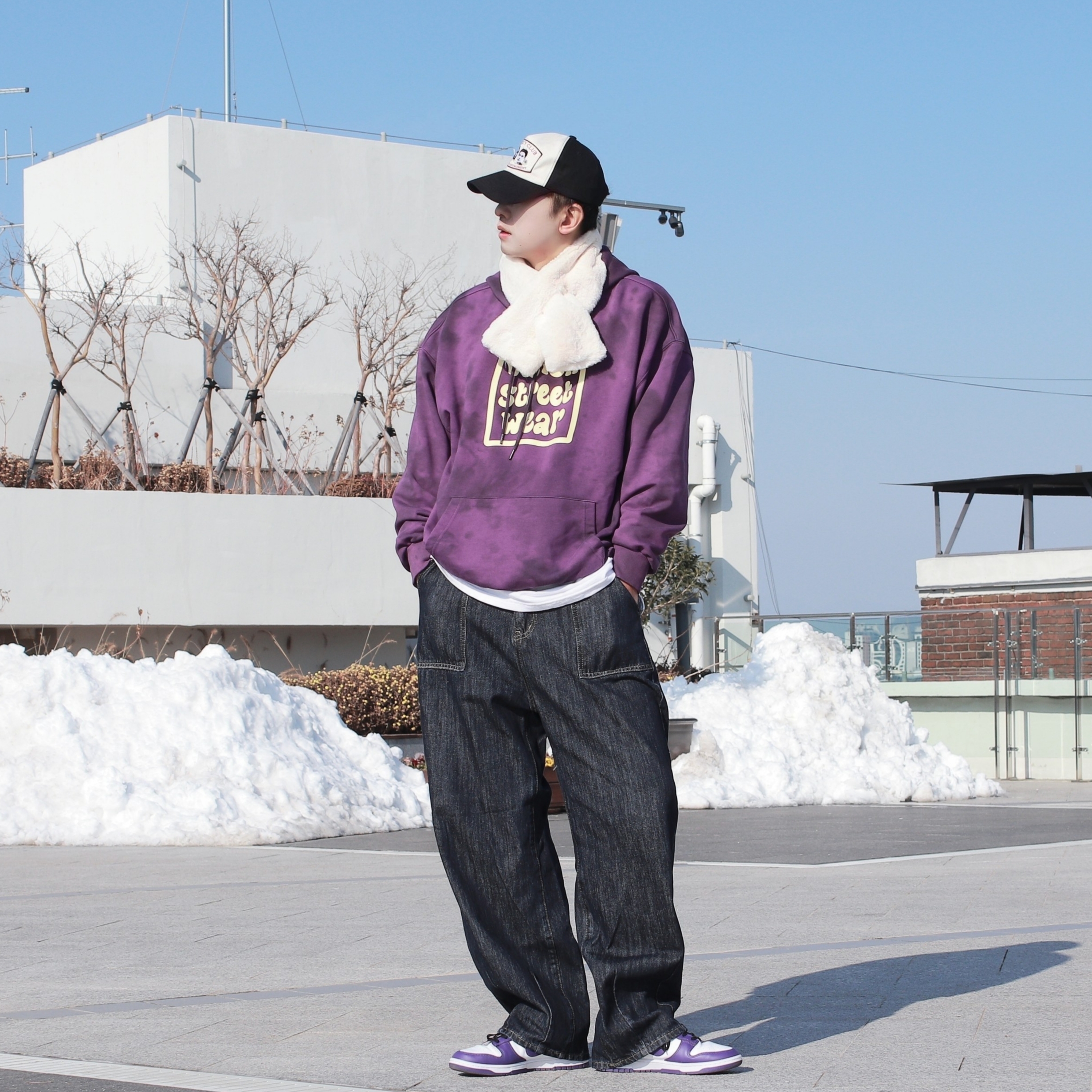 Nike Dunk Low Retro Championship Court Purple 착용 스타일 - 2