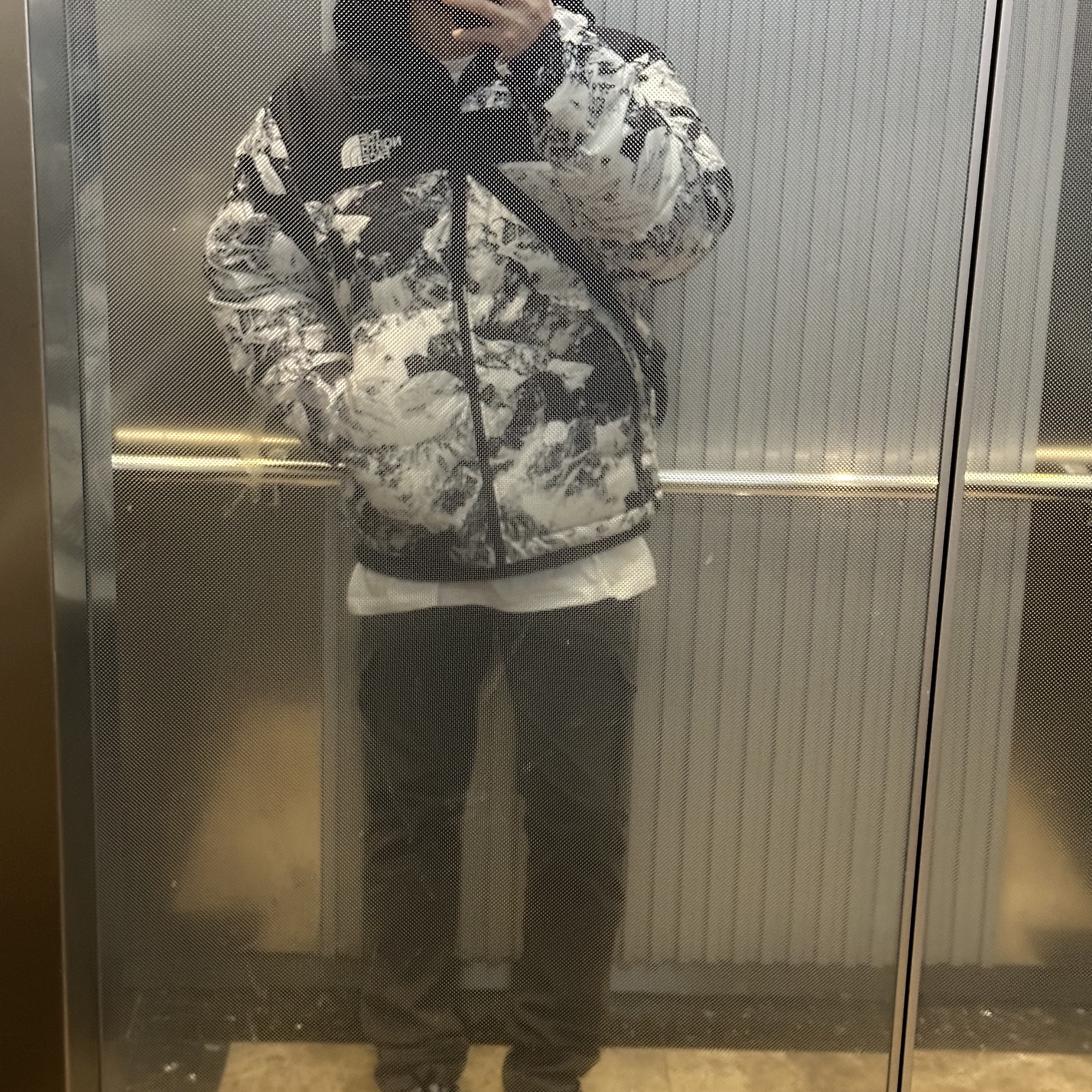 The North Face 1996 Novelty Nuptse Jacket Nutral Gray 착용 스타일