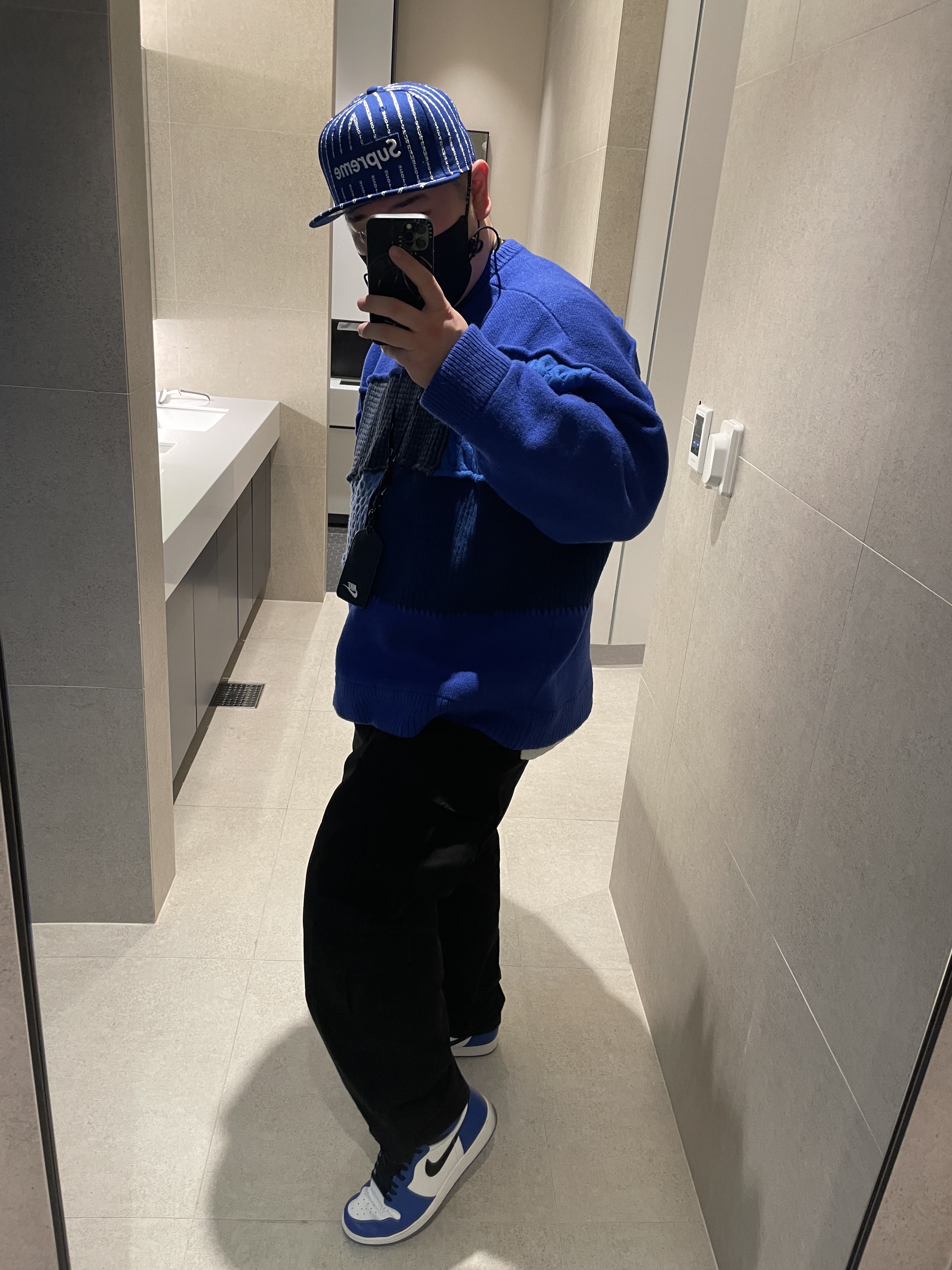 Zara x Ader Error Patchwork Oversize Sweater Blue, Jordan 1 Retro High Game Royal 착용 스타일