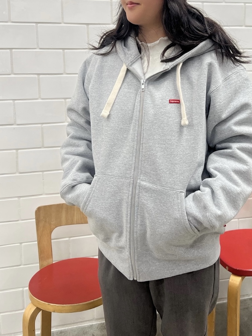 Supreme Small Box Drawcord Zip Up Hooded Sweatshirt Heather Grey - 22FW 착용 스타일 - 1