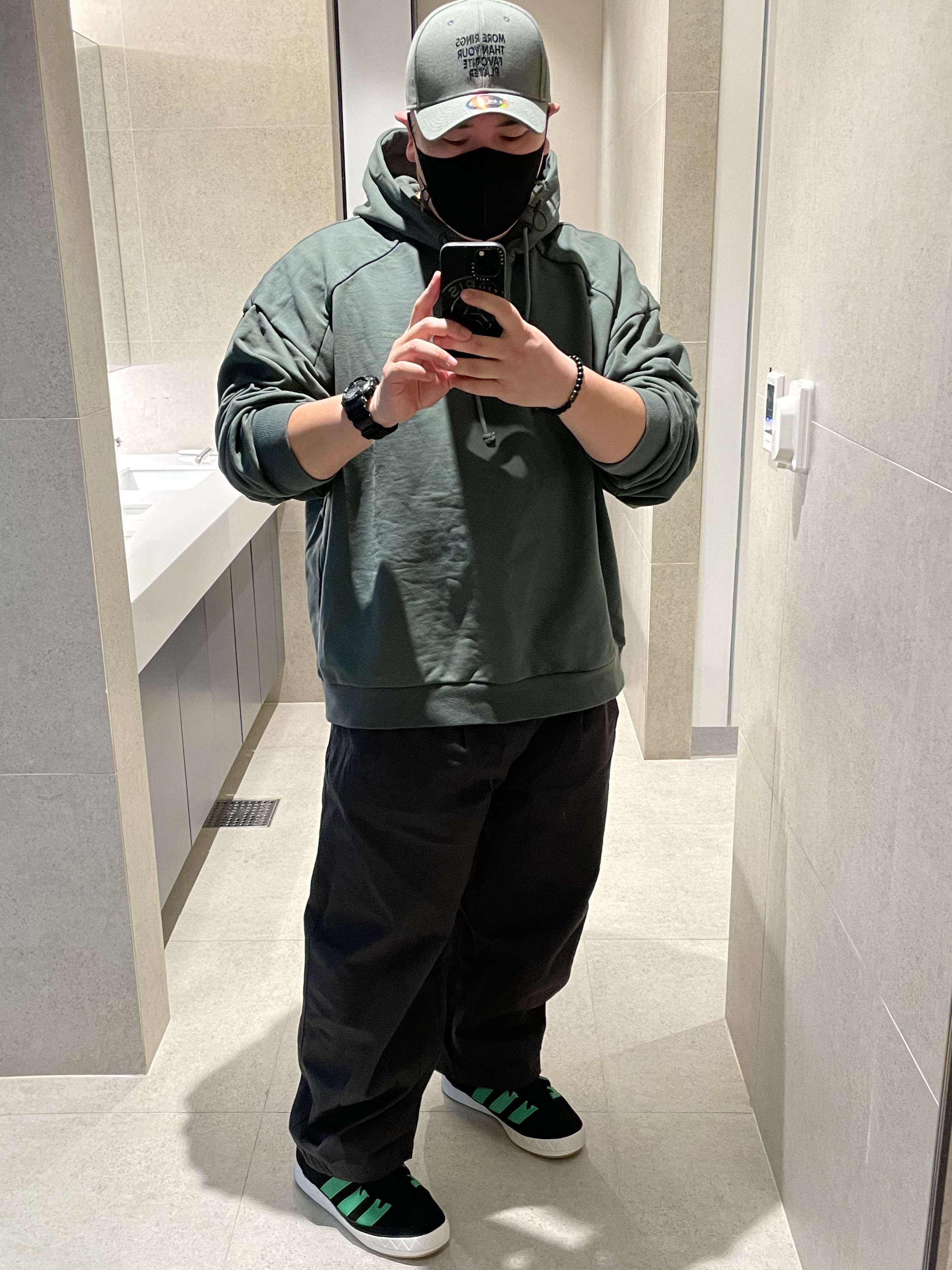 Adidas x Atmos x XLarge Adimatic Core Black Green 착용 스타일