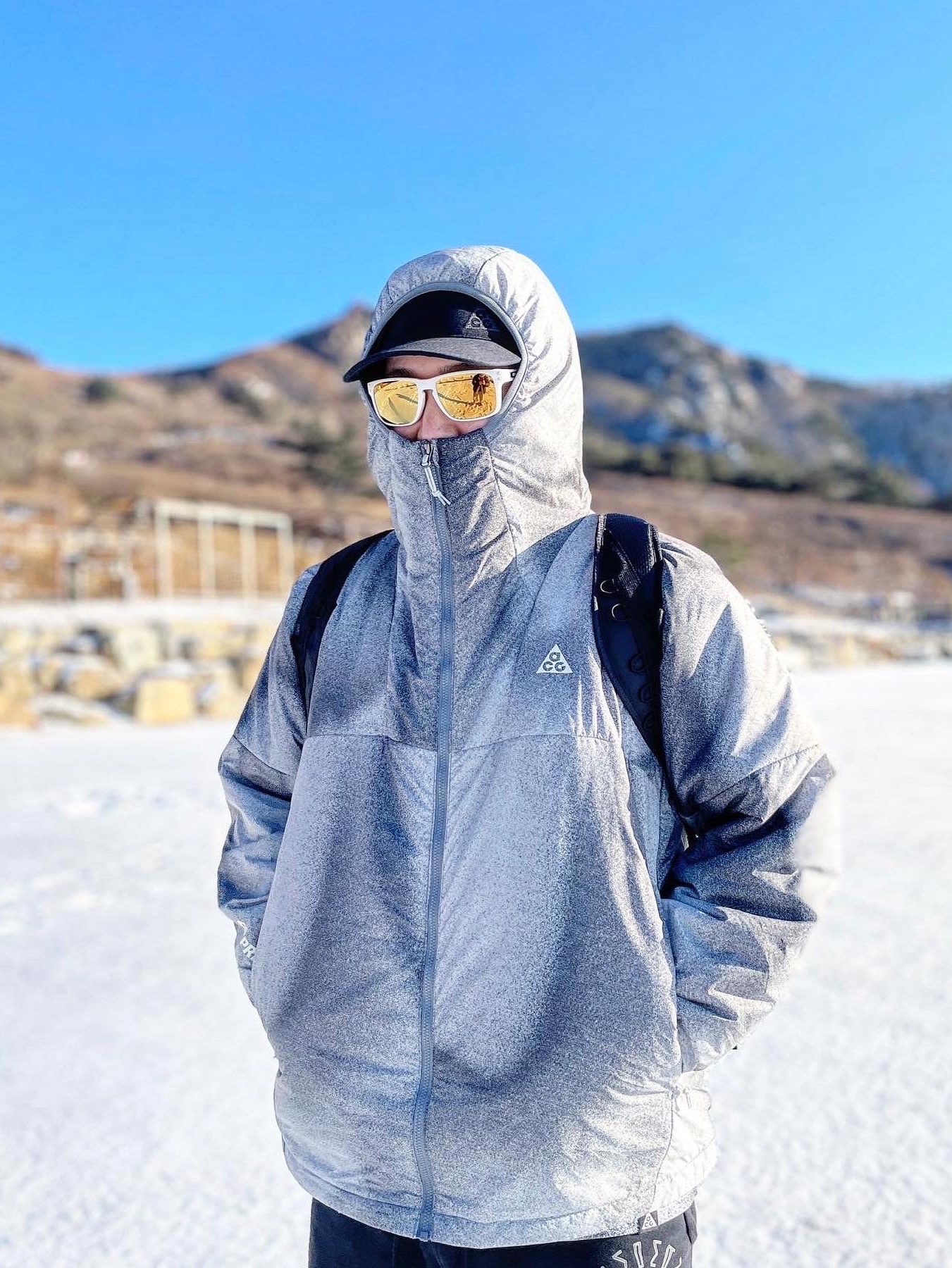 Nike ACG Therma-Fit ADV Rope De Dope AOP Jacket Cool Grey - Asia, Nike ACG AW84 Cap Black 착용 스타일 - 1