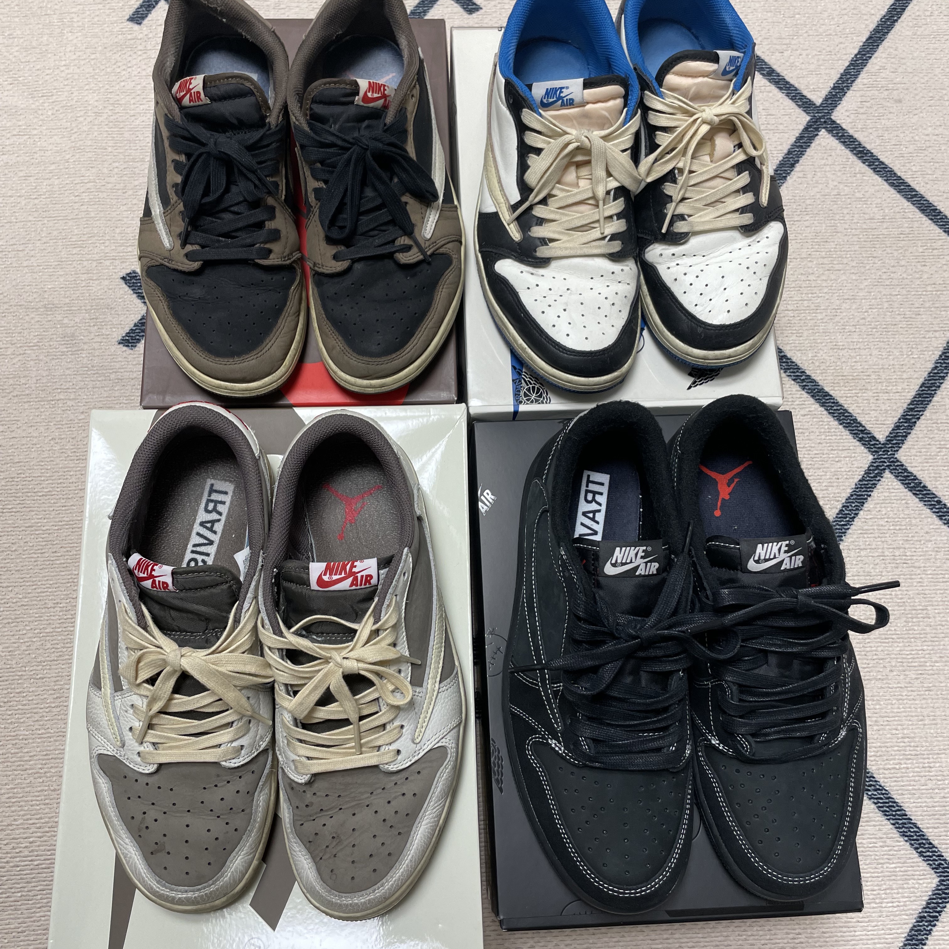 Jordan 1 x Travis Scott x Fragment Retro Low OG SP Military Blue, Jordan 1 x Travis Scott Retro Low OG SP Black Phantom 착용 스타일 - 2