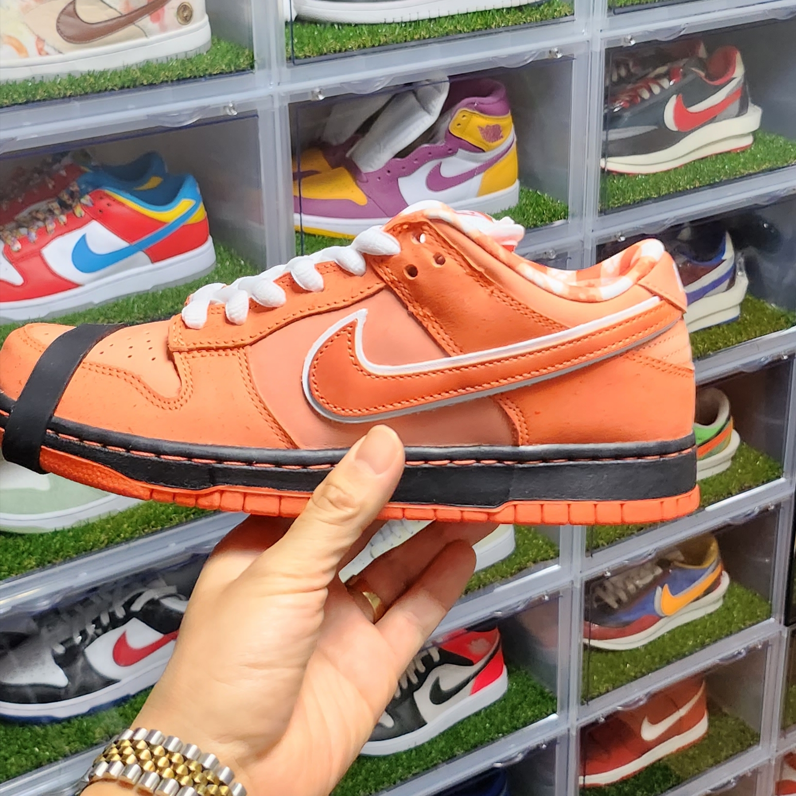 Nike x Concepts SB Dunk Low Orange Lobster (Regular Box), Nike x Peaceminusone Air Force 1 Low Para-Noise 2.0 착용 스타일 - 1