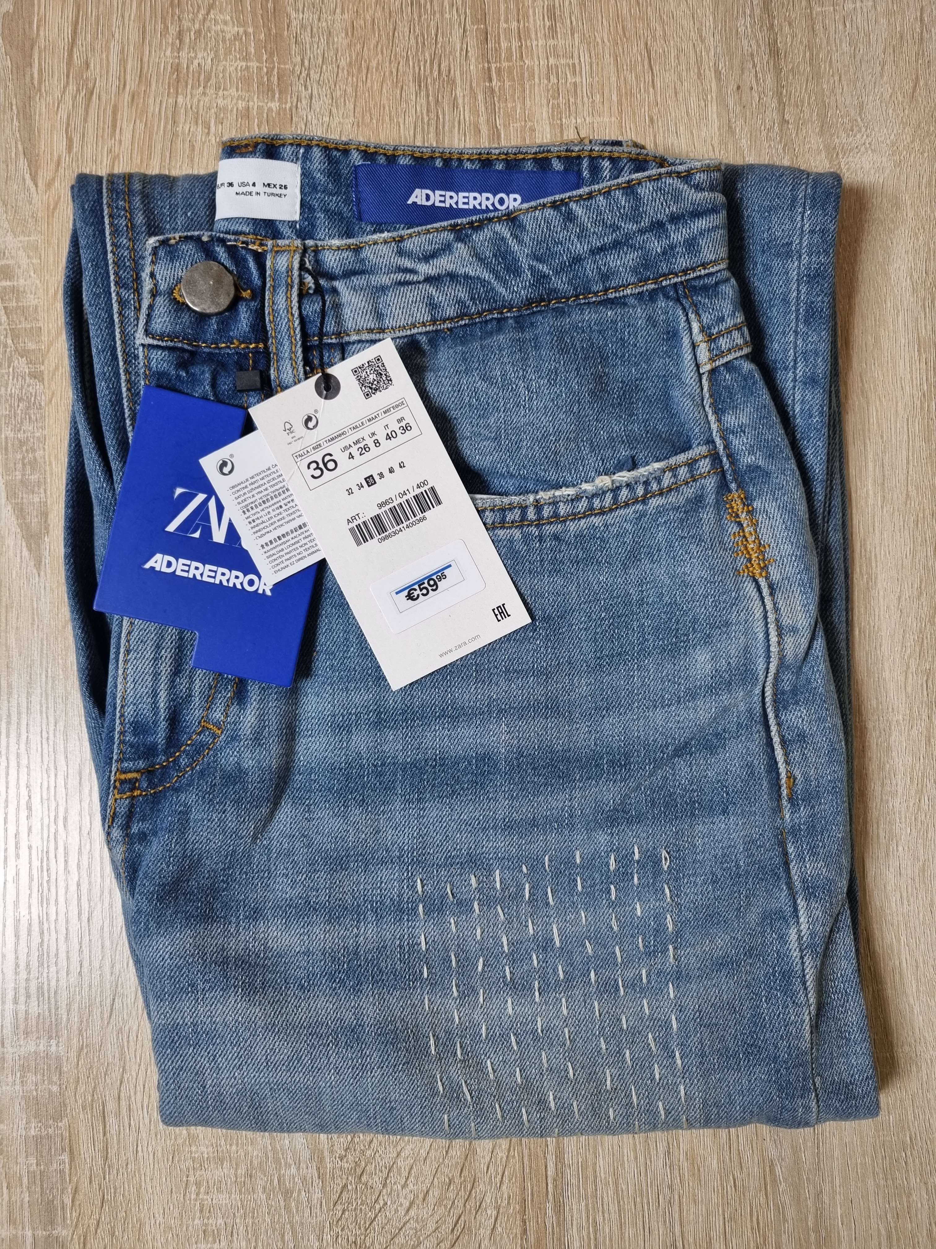 Zara x Ader Error Patchwork Jeans Blue 착용 스타일 - 2