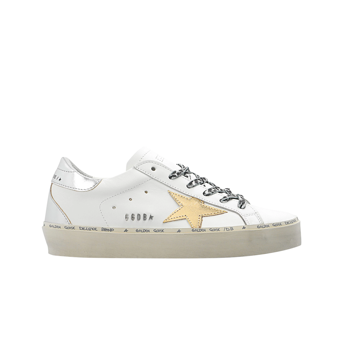 (W) 골드구스 하이스타 화이트 라미네이티드 골드 실버탭 스니커즈((W) Golden Goose Hi Star White Laminated Gold Silver Heel Tab Sneakers) - 1
