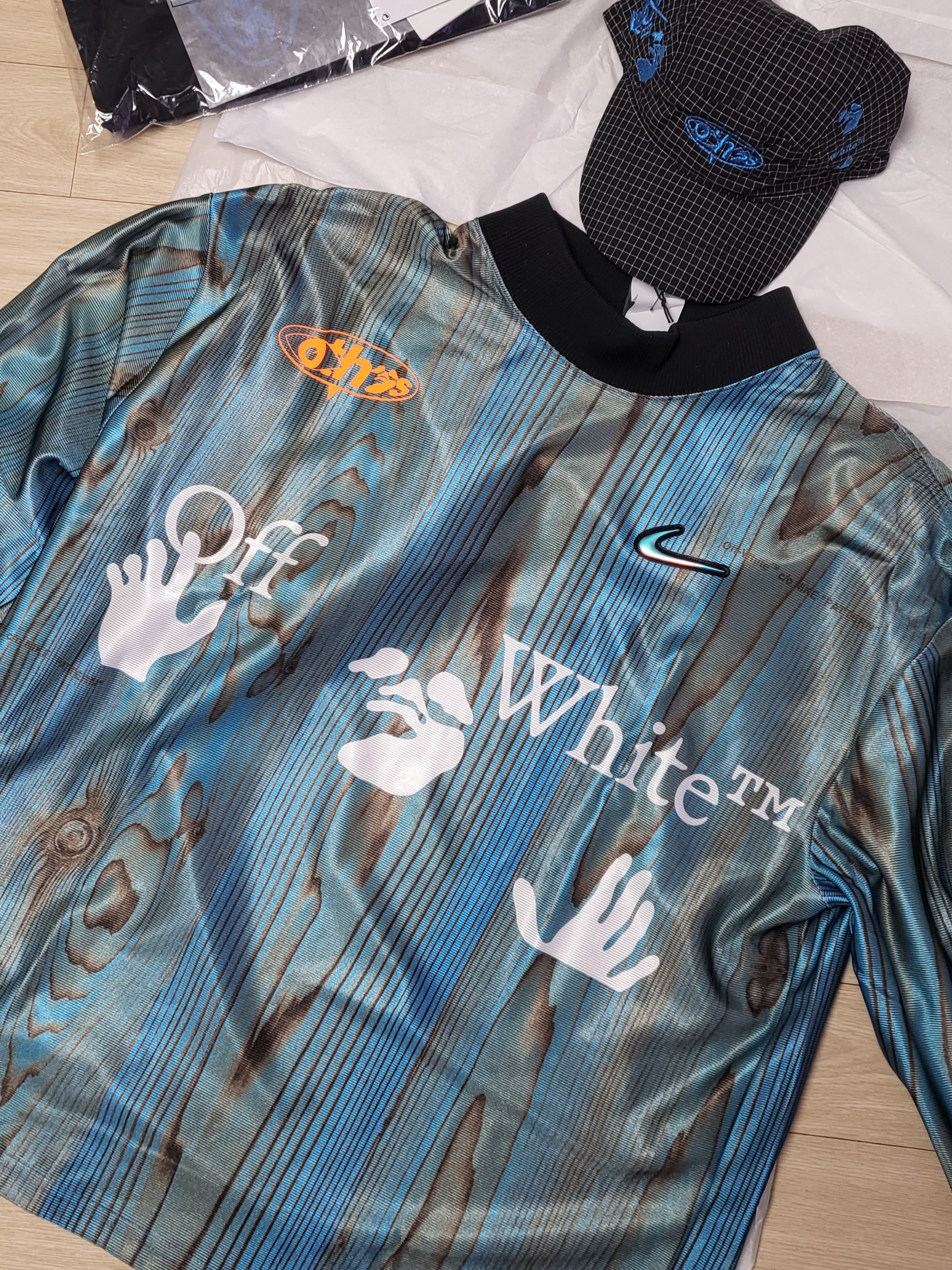 Nike x Off-White NRG Jersey Imperial Blue - Asia, Nike x Off-White NRG Hat Black 착용 스타일 - 2