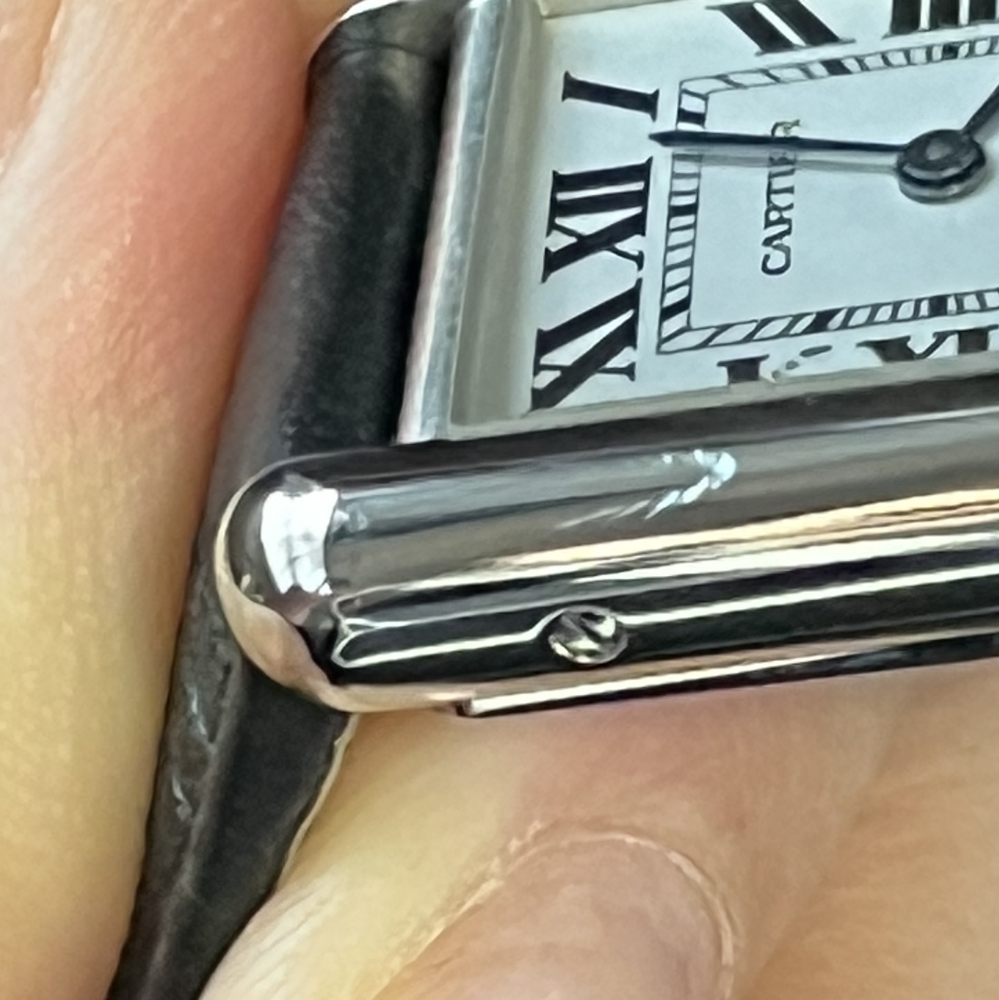 Cartier Tank Must Watch Small Quartz Steel Calfskin Black 착용 스타일