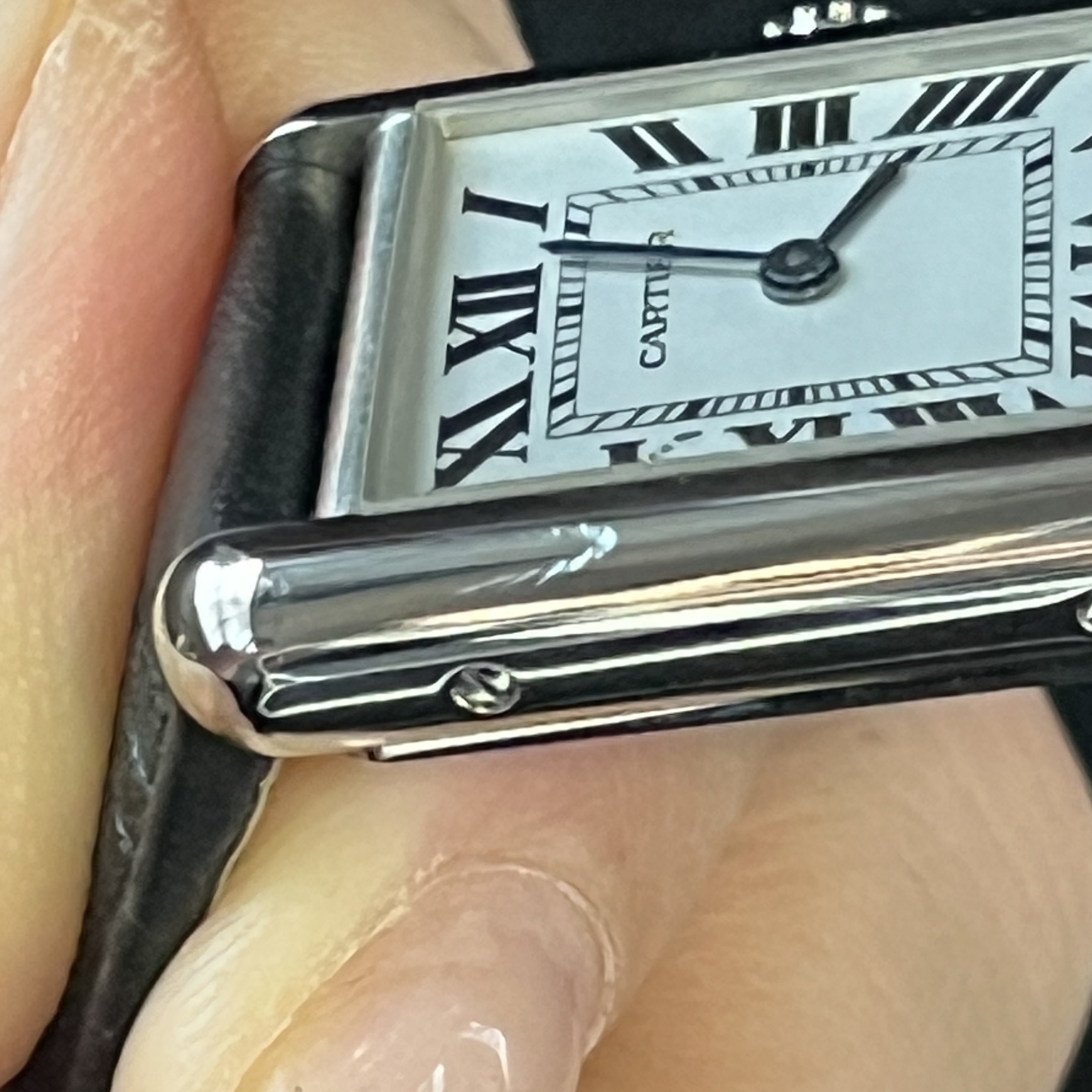 Cartier Tank Must Watch Small Quartz Steel Calfskin Black 착용 스타일