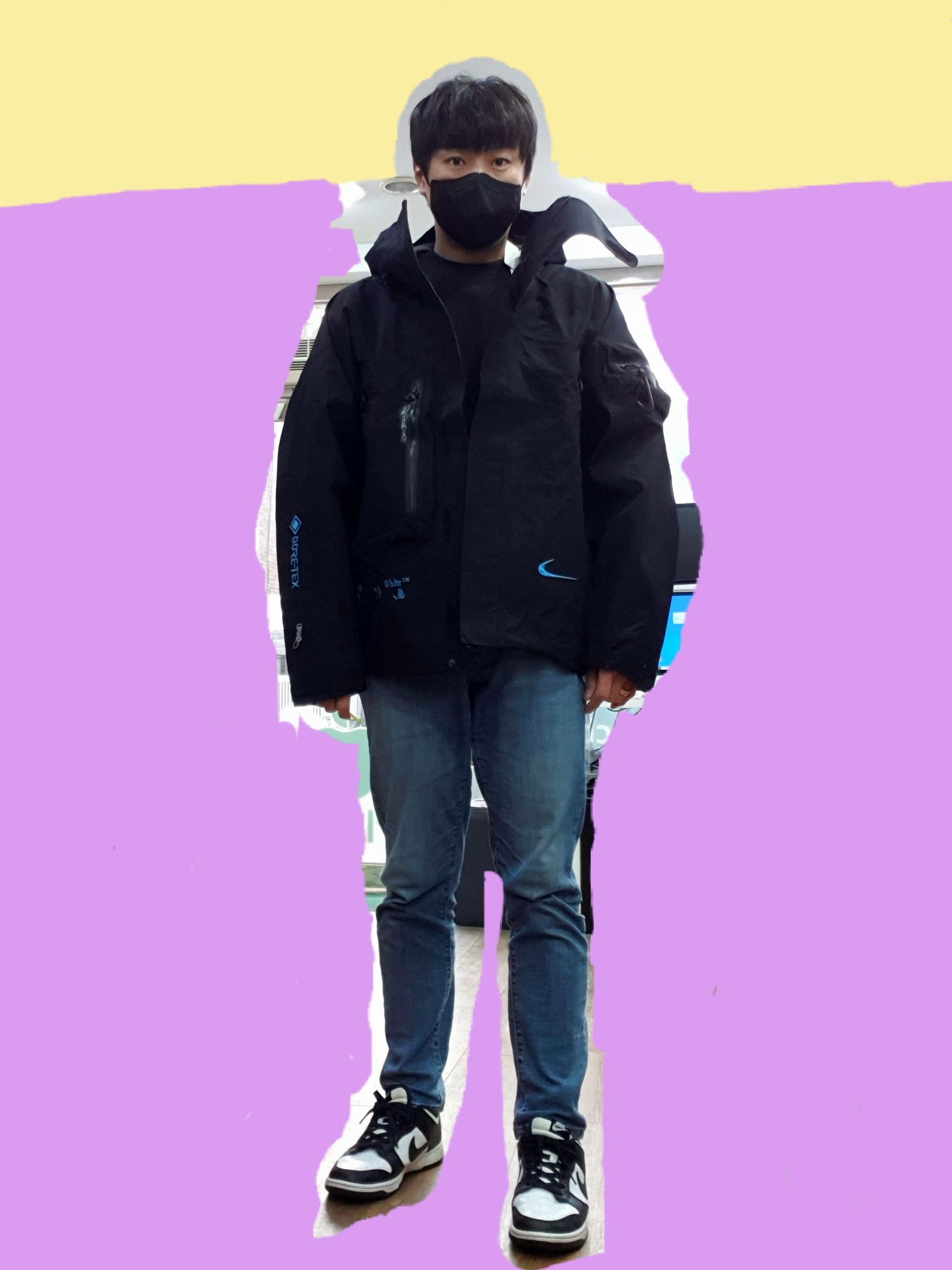Nike x Off-White NRG Gore-Tex Jacket Black - Asia, Nike Dunk Low Retro Black 착용 스타일
