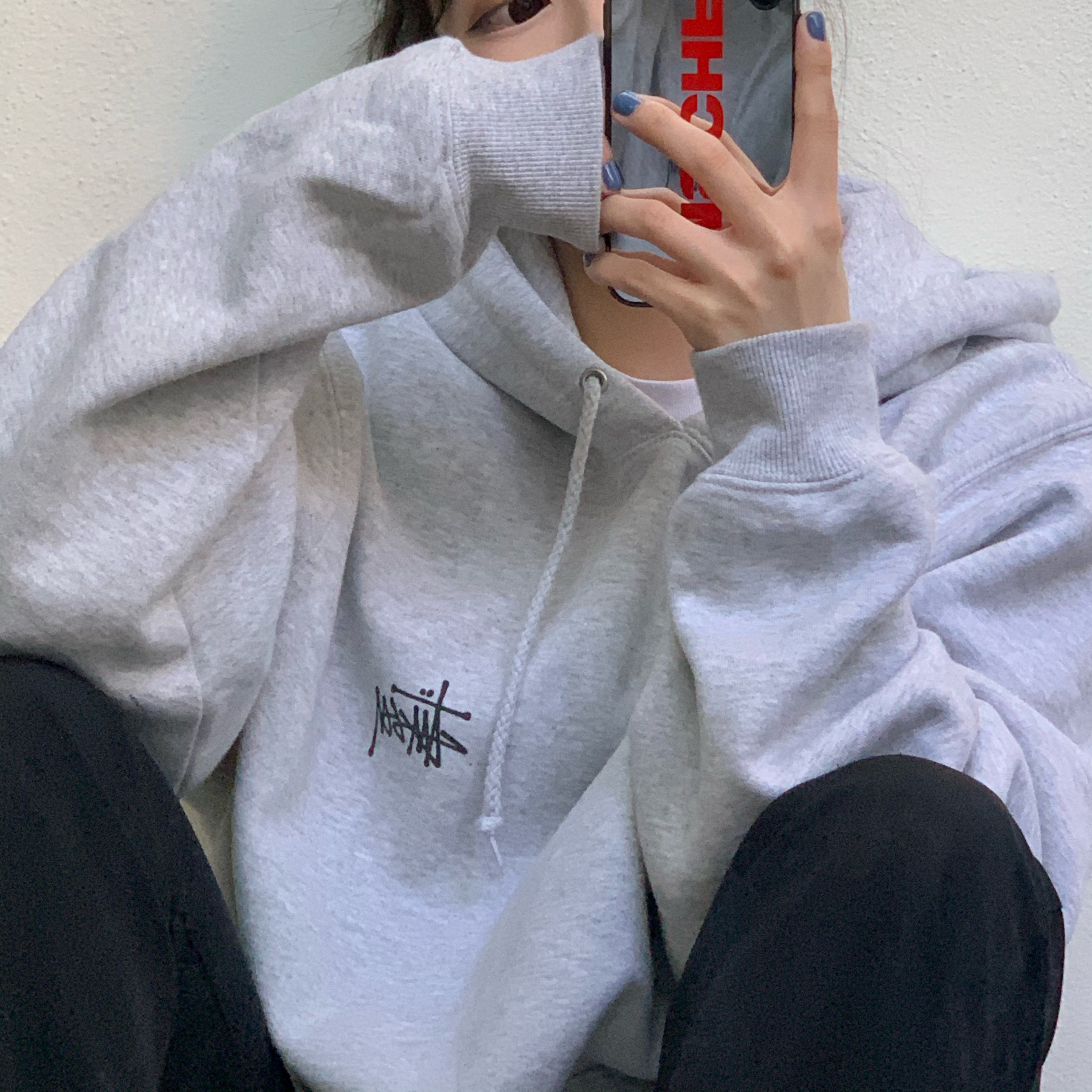 Stussy Basic Stussy Hoodie Ash Heather 2021 착용 스타일