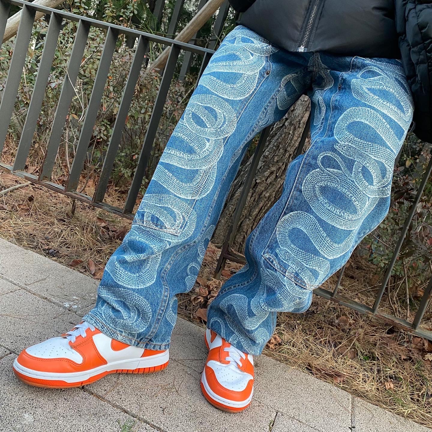 Supreme x Hysteric Glamour Snake Double Knee Denim Painter Pants Blue - 21SS, Supreme x Hysteric Glamour Snake Double Knee Denim Painter Pants White - 21SS 착용 스타일 - 3