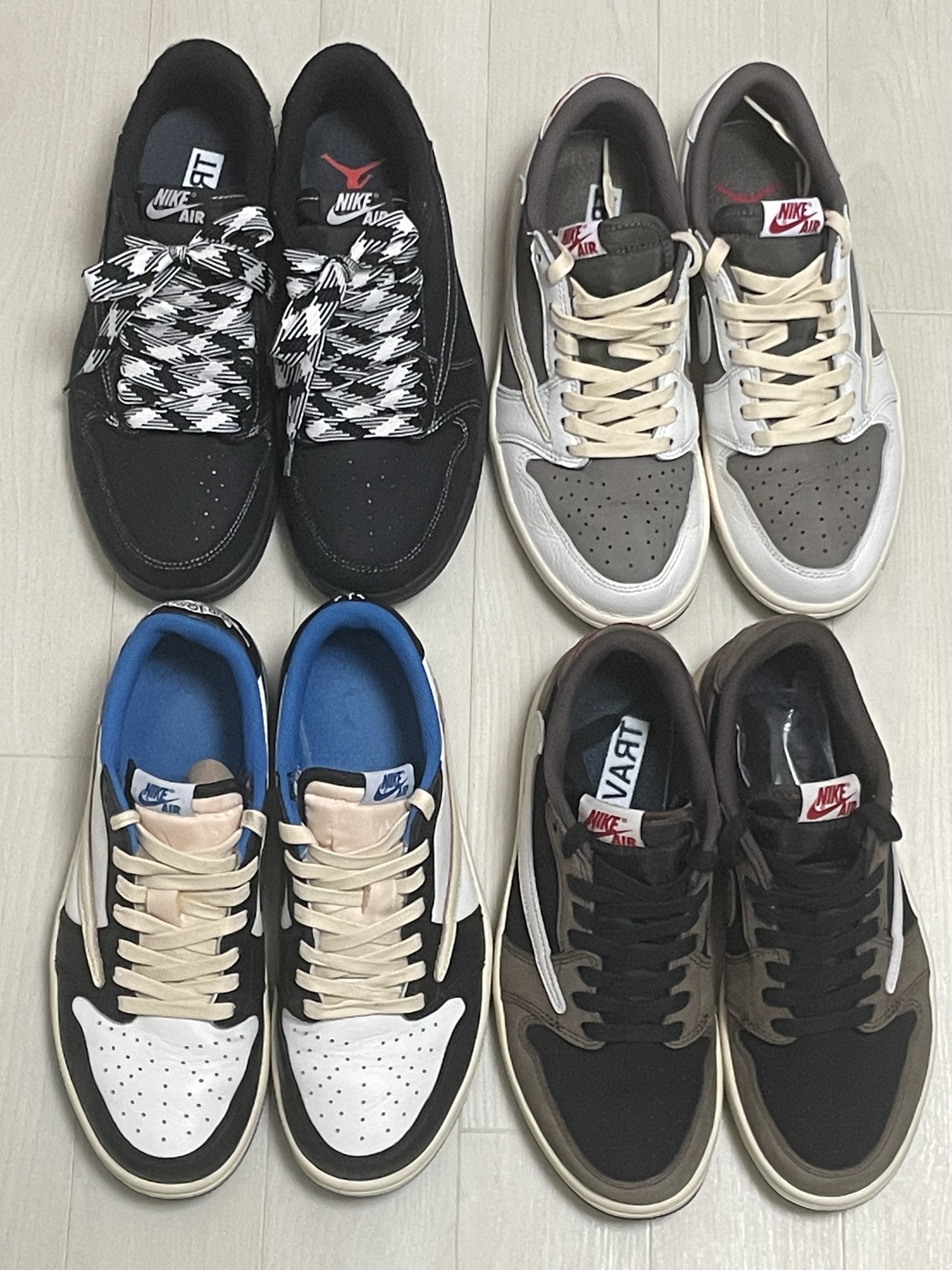 Jordan 1 x Travis Scott x Fragment Retro Low OG SP Military Blue, Jordan 1 x Travis Scott Retro Low OG SP Black Phantom 착용 스타일