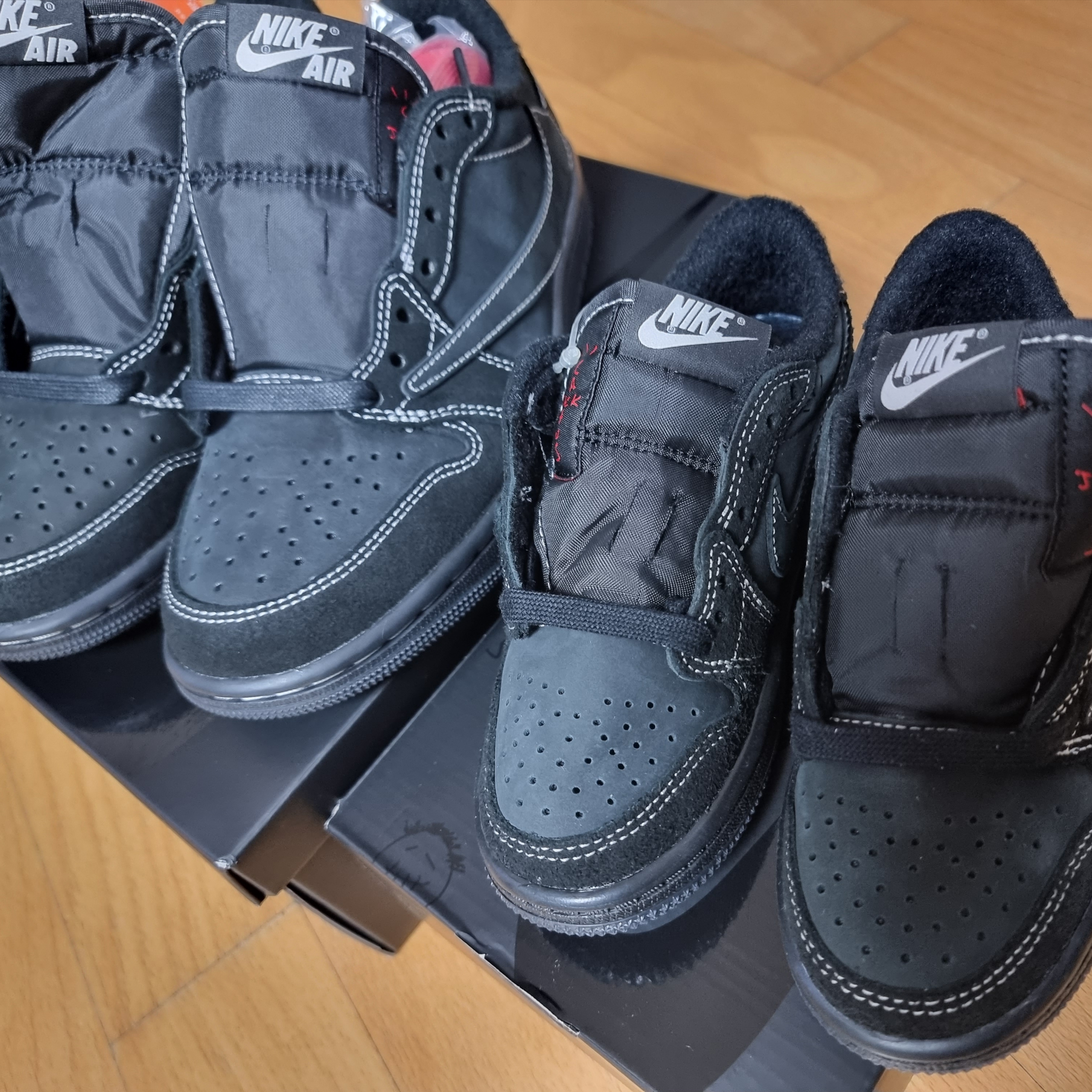 Jordan 1 x Travis Scott x Fragment Retro Low OG SP Military Blue, Jordan 1 x Travis Scott Retro Low OG SP Black Phantom 착용 스타일 - 4
