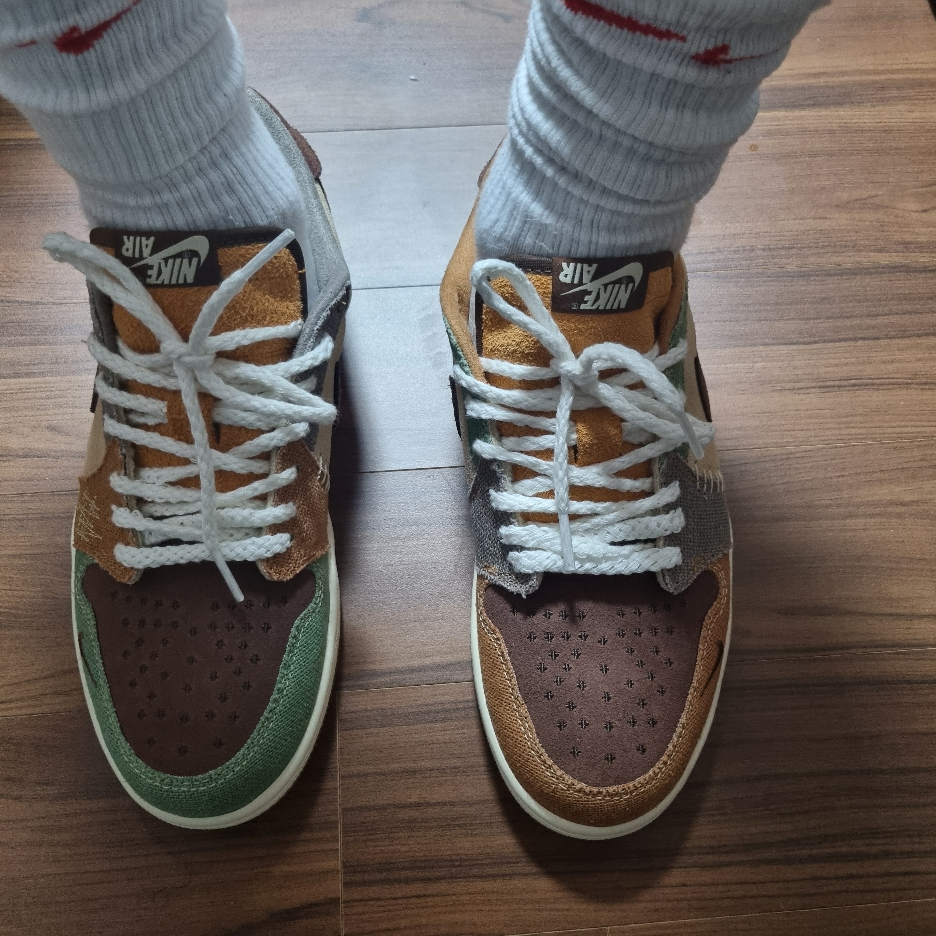 Jordan 1 x Zion Williamson Retro Low OG Flax and Oil Green 착용 스타일
