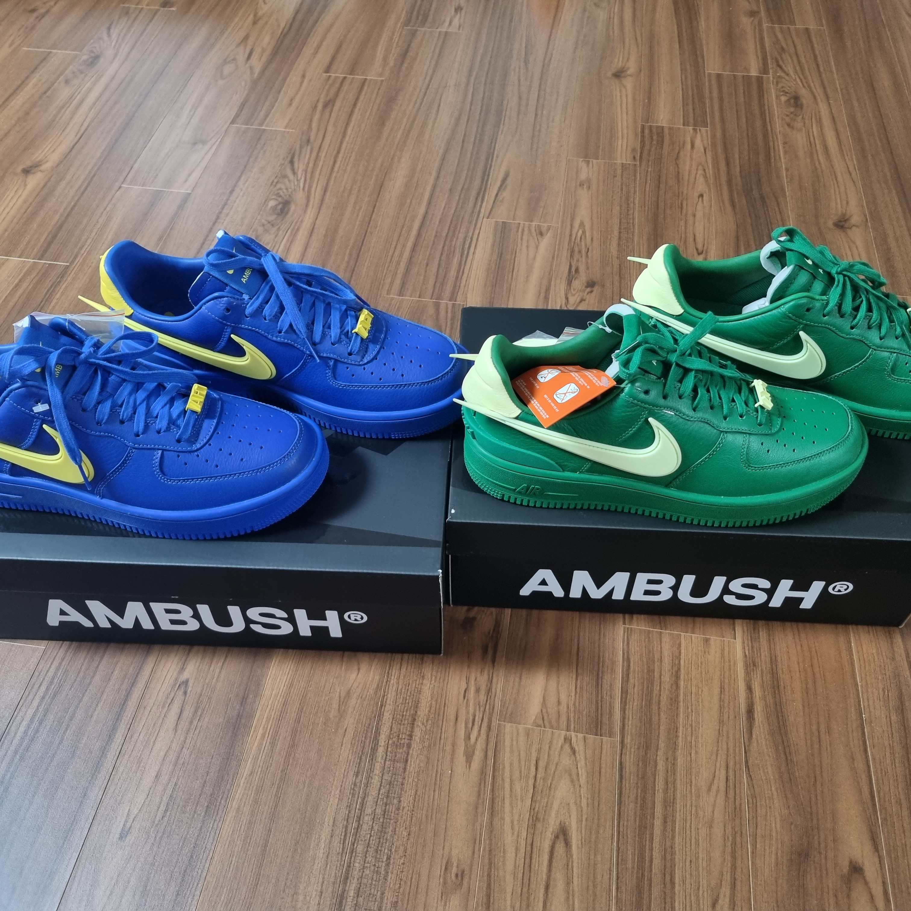 Nike x Ambush Air Force 1 Low SP Pine Green and Citron, Nike x Ambush Air Force 1 Low SP Game Royal and Vivid Sulfur 착용 스타일
