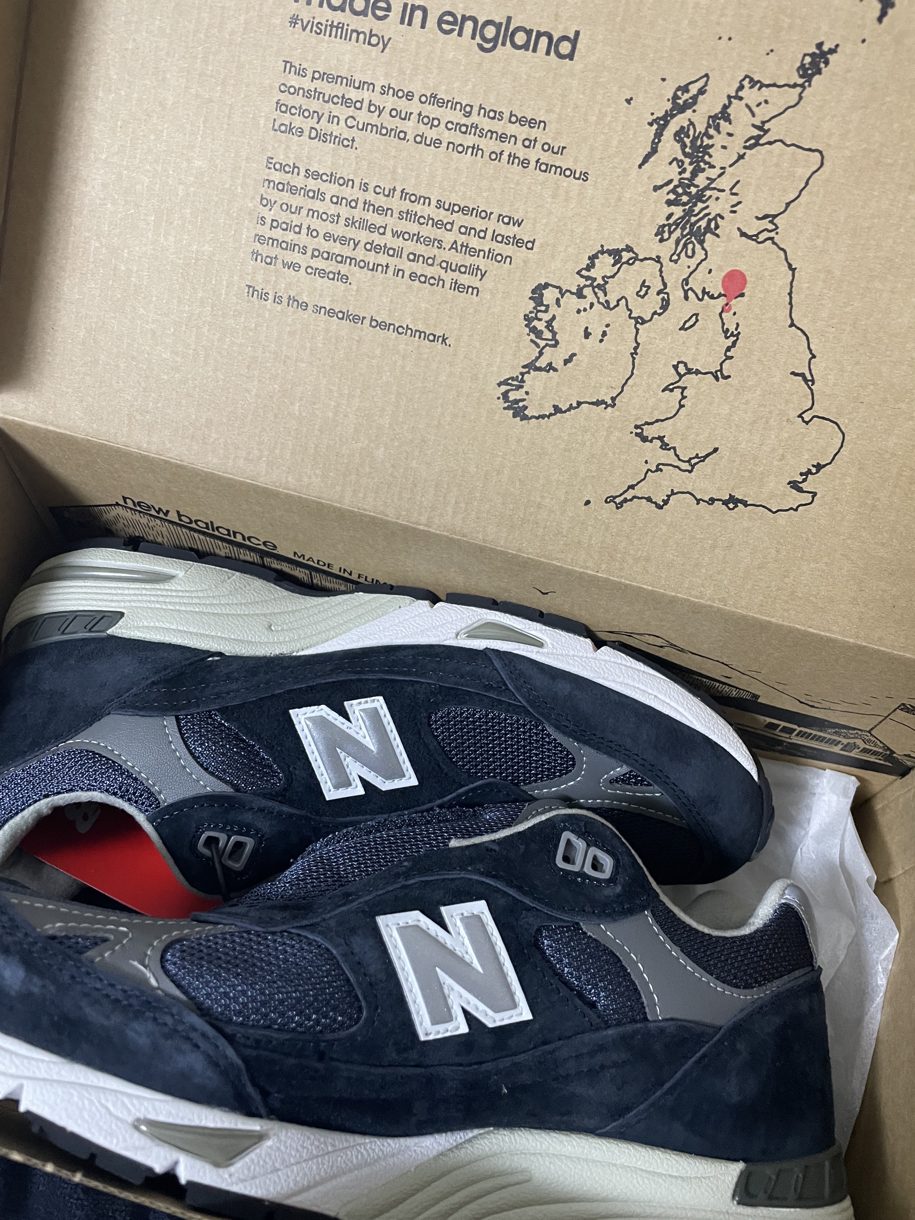 (W) New Balance 991 Made in UK Navy 착용 스타일 - 2