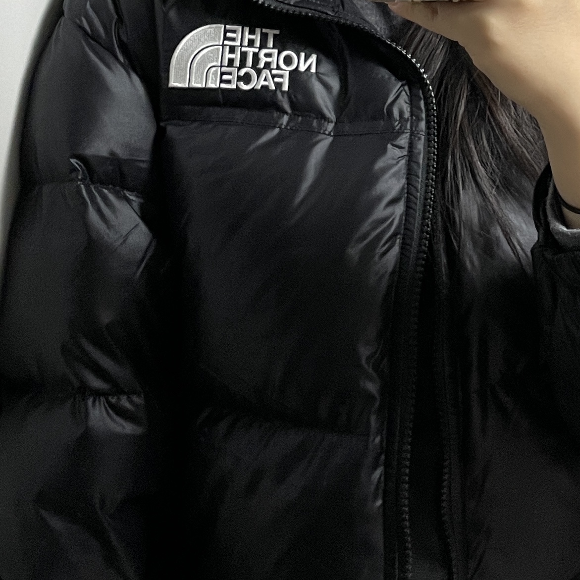 (W) The North Face Nuptse Short Jacket Black 착용 스타일