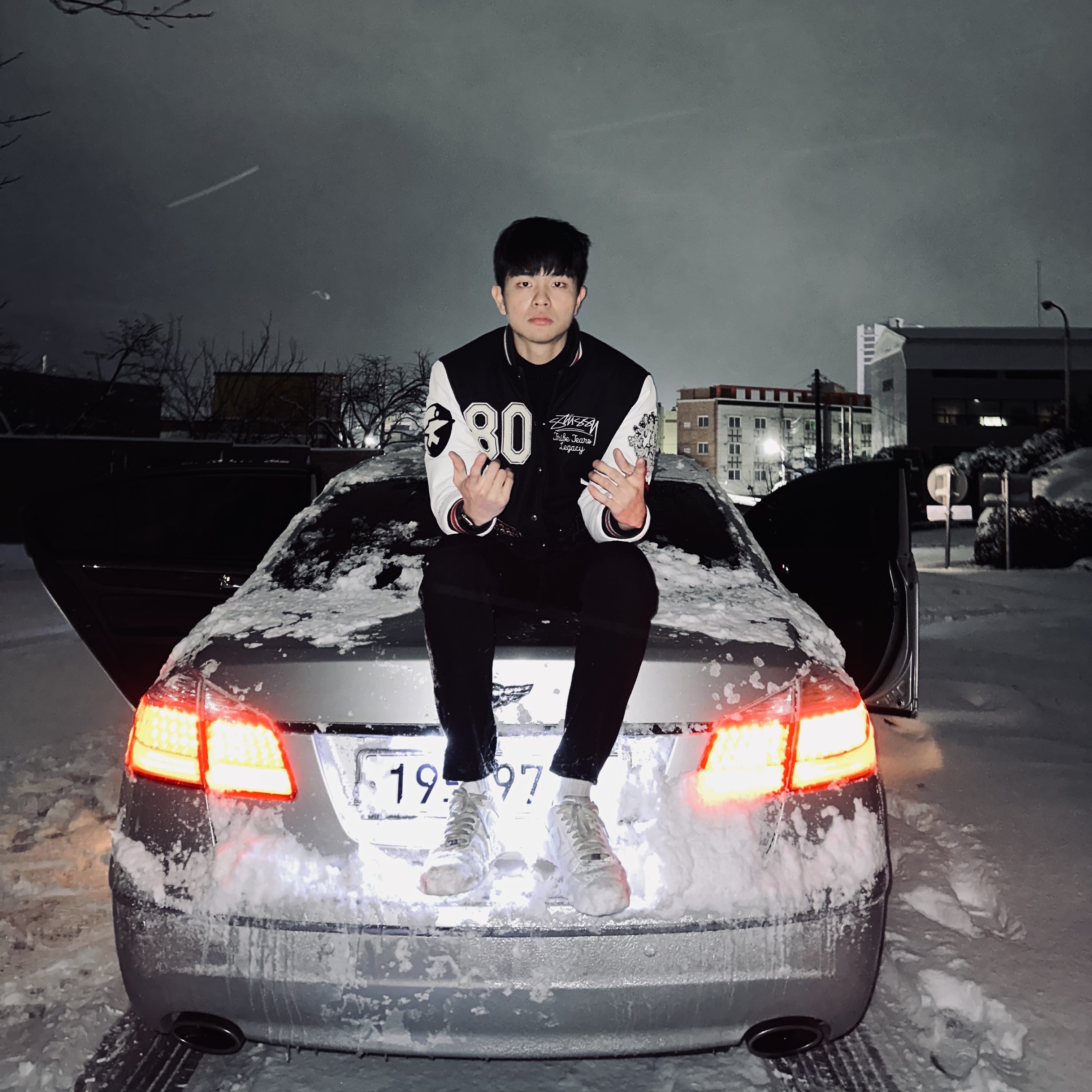 Stussy x Our Legacy x Denim Tears TTL Varsity Jacket Black, Nike Air Force 1 '07 Low White 착용 스타일 - 2