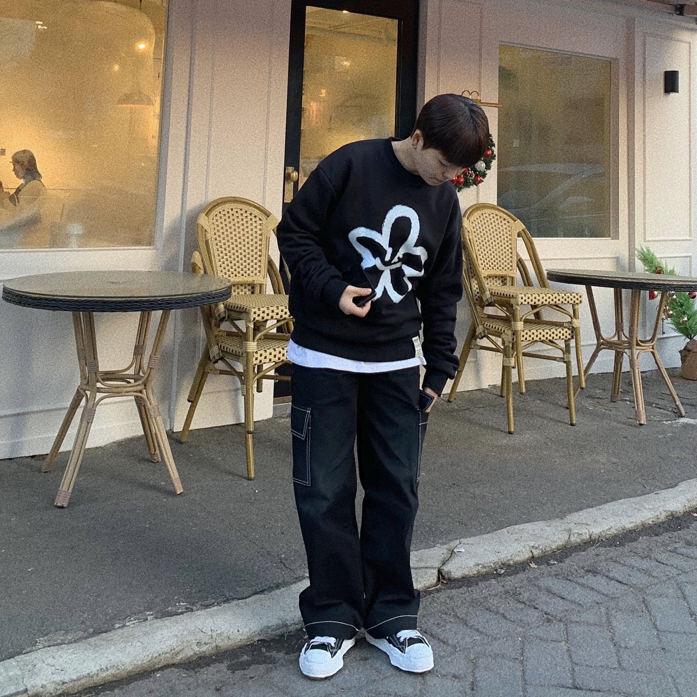 Maison Mihara Yasuhiro Peterson OG Sole Canvas Low Sneakers Black 착용 스타일