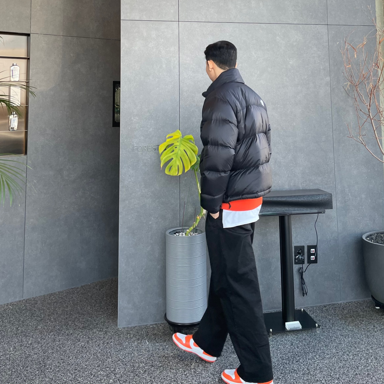 The North Face 1996 Eco Nuptse Jacket Black, Nike Dunk High Retro Orange Blaze 착용 스타일