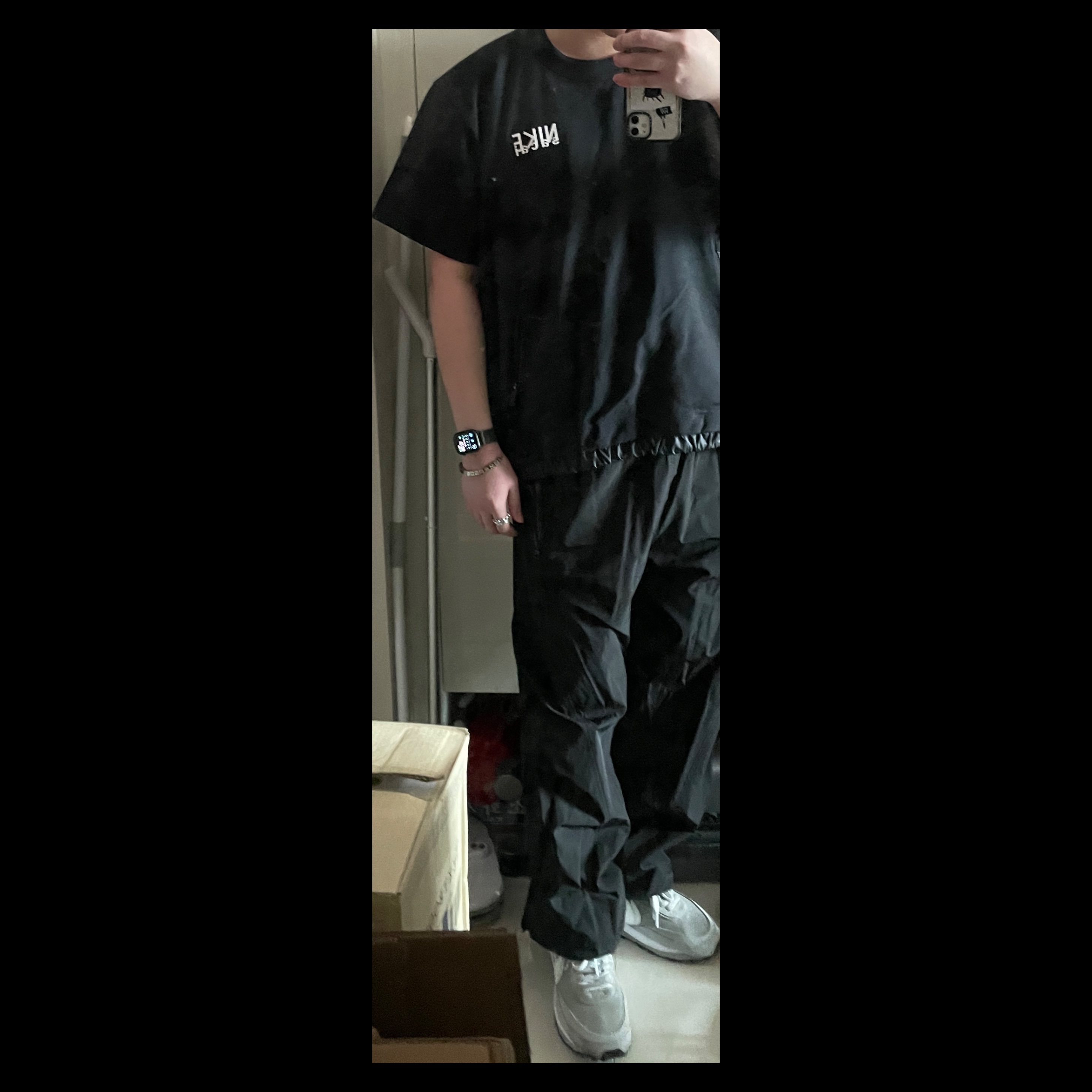 Nike x Sacai NRG Short Sleeve Top Black - Asia, Nike x Sacai x Fragment LDWaffle Light Smoke Grey 착용 스타일