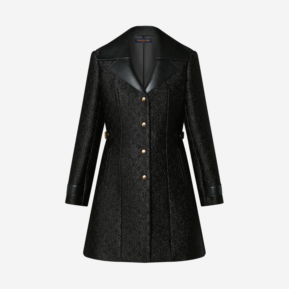 (W) Louis Vuitton Leather Insert A Line Glitter Coat Black 상세 이미지 1