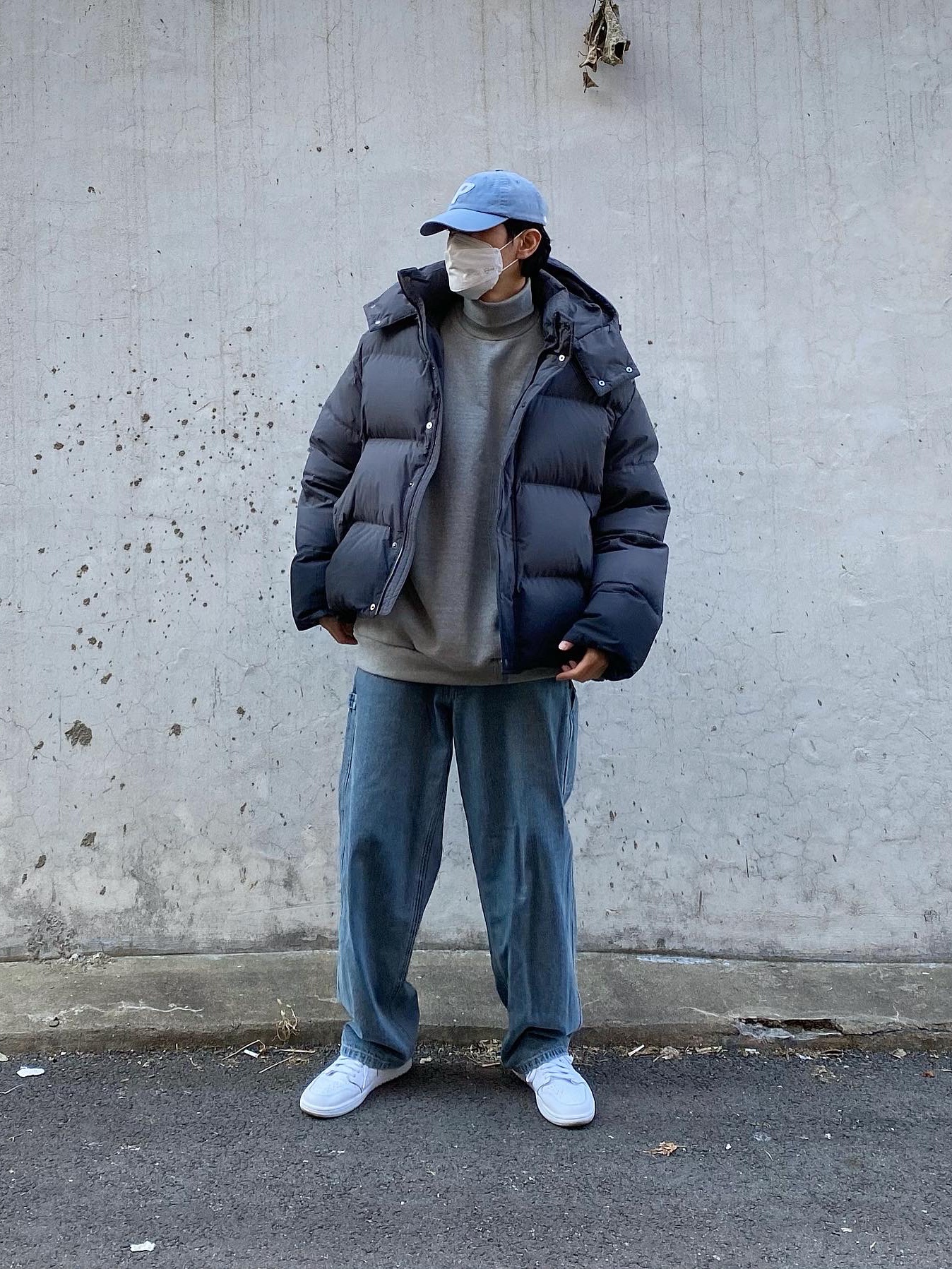 Zara x Ader Error Puffer Jacket Grey, Palace Washed Twill P 6-Panel Light Blue - 22SS 착용 스타일 - 5