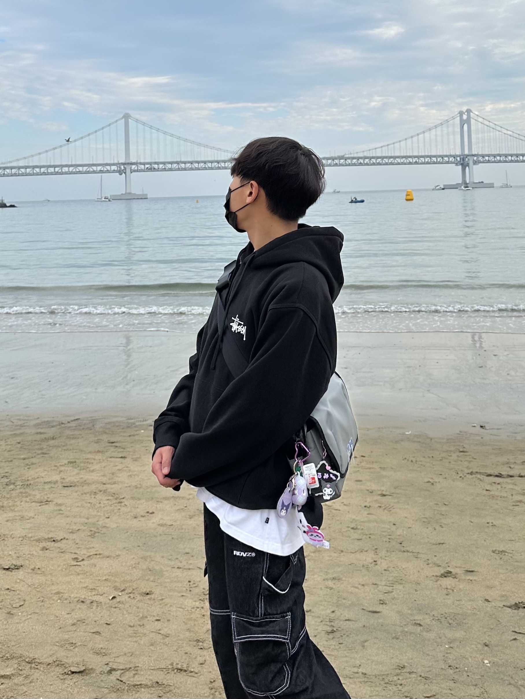 Stussy Basic Stussy Hoodie Black 2022, Ader Error Trace Admore Crossbody Bag Grey - 21FW 착용 스타일 - 2