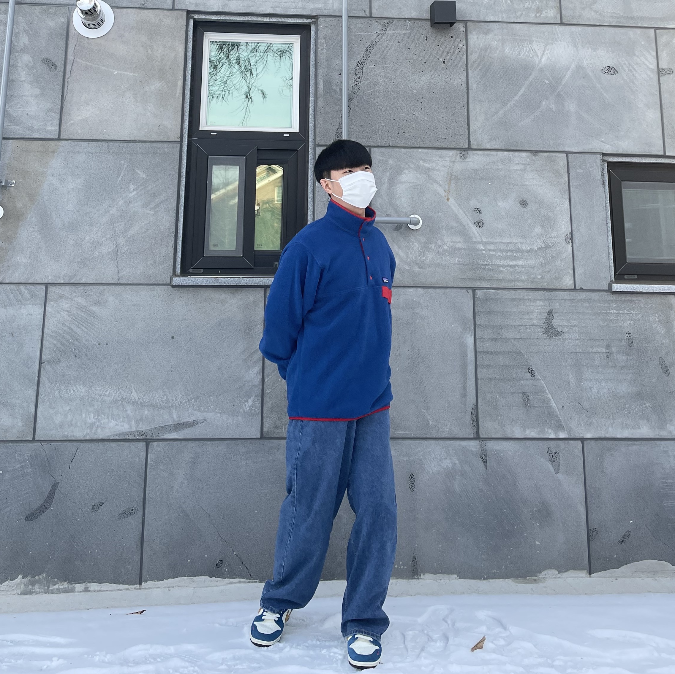 Nike x Kasina Dunk Low 80's Bus, Patagonia Synchilla Snap-T Fleece Pullover Passage Blue 착용 스타일