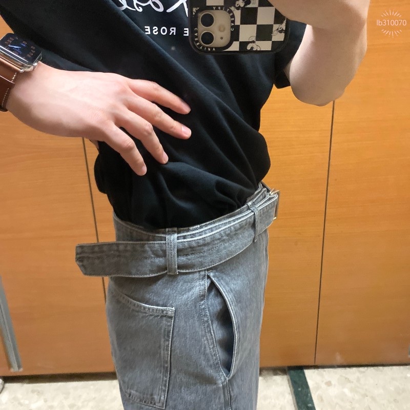 Lemaire Twisted Belted Pants Denim Stone Grey 착용 스타일 - 3