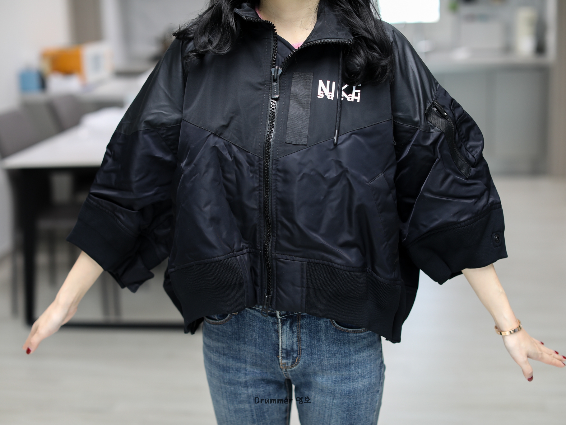 (W) Nike x Sacai NRG Full Zip Hooded Jacket Black - Asia 착용 스타일 - 1