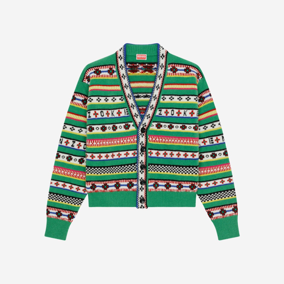 Kenzo Fair Isle Jacquard Cardigan Grass Green 상세 이미지 1