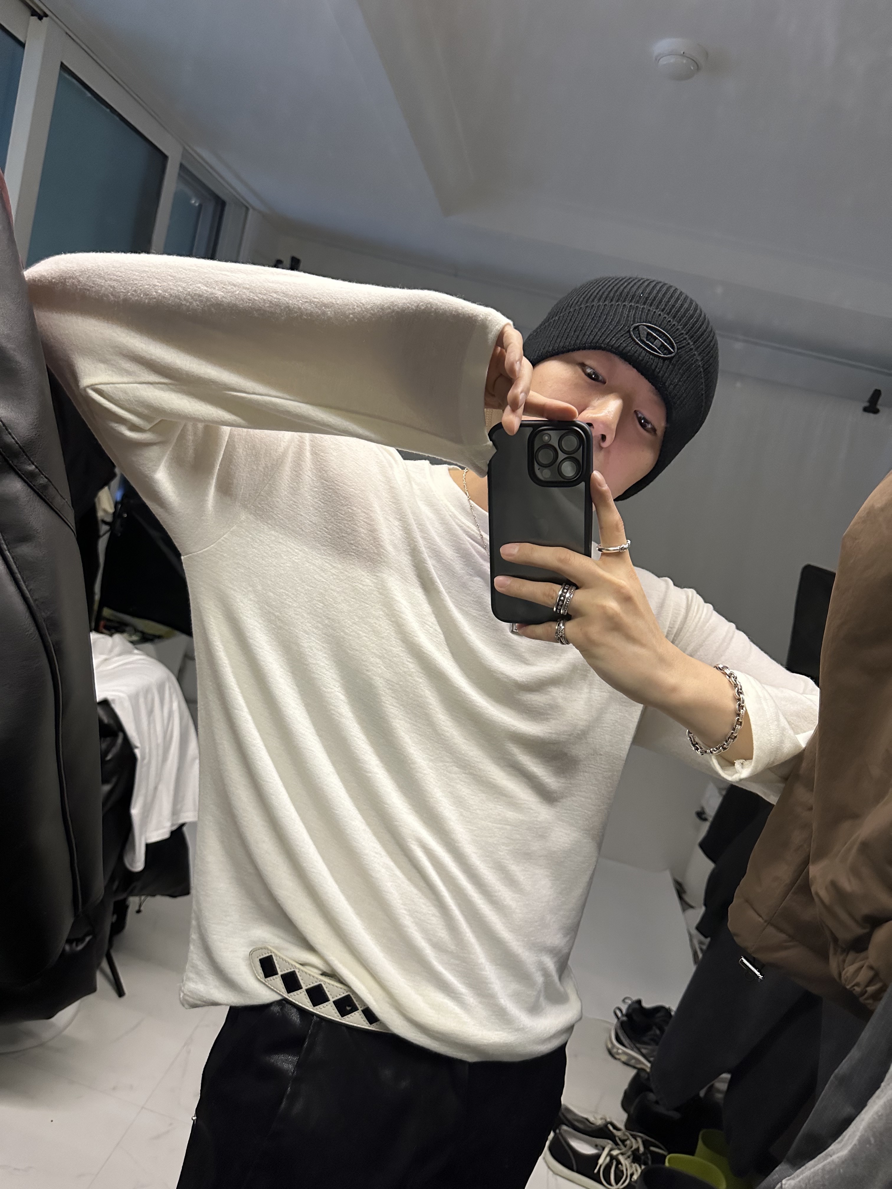 Nike x Comme des Garcons Homme Plus Air Max Sunder SP White Black, Stussy Argyle Stitch Leather Belt Cream 착용 스타일 - 2