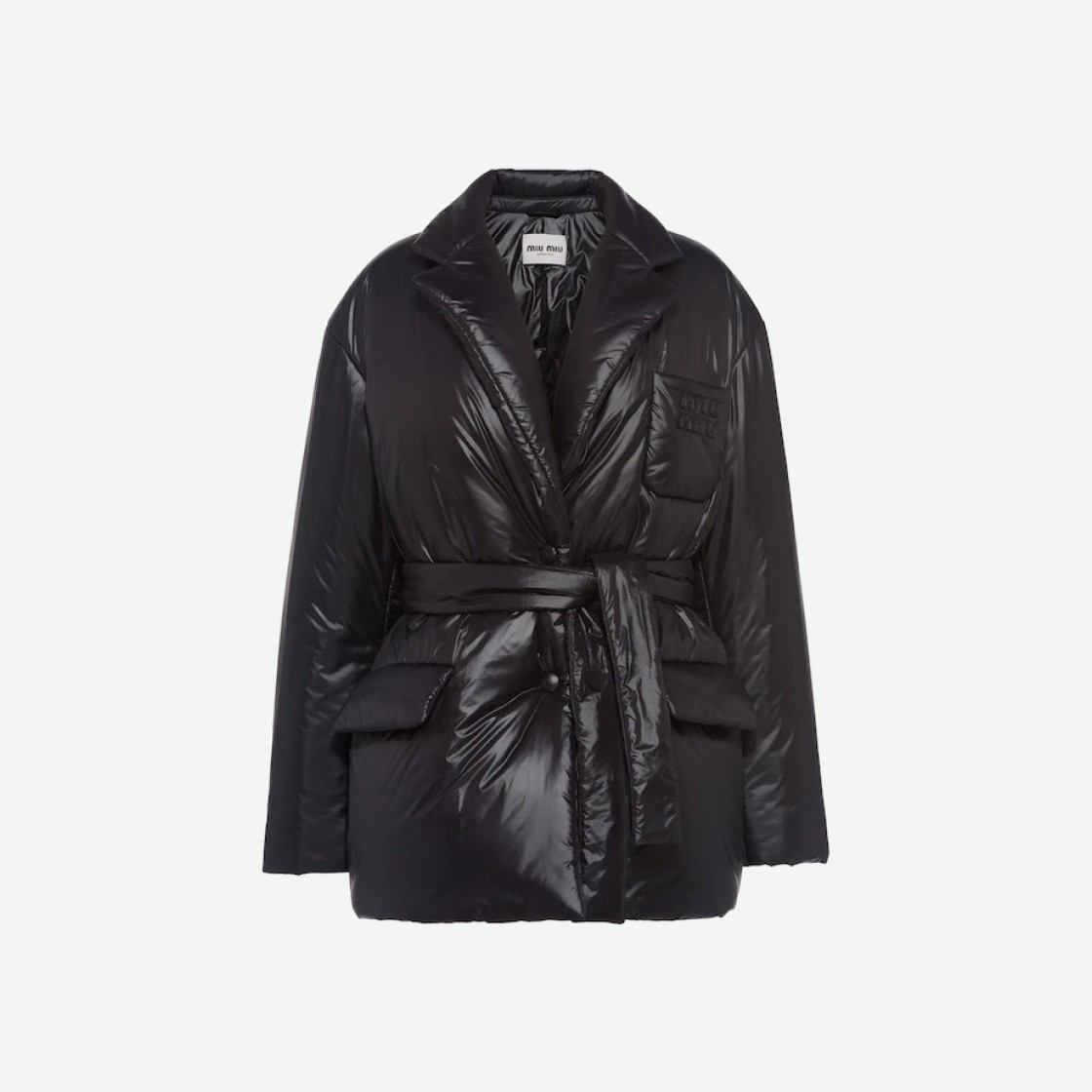 (W) Miu Miu Belted Nylon Down Coat Black 상세 이미지 1