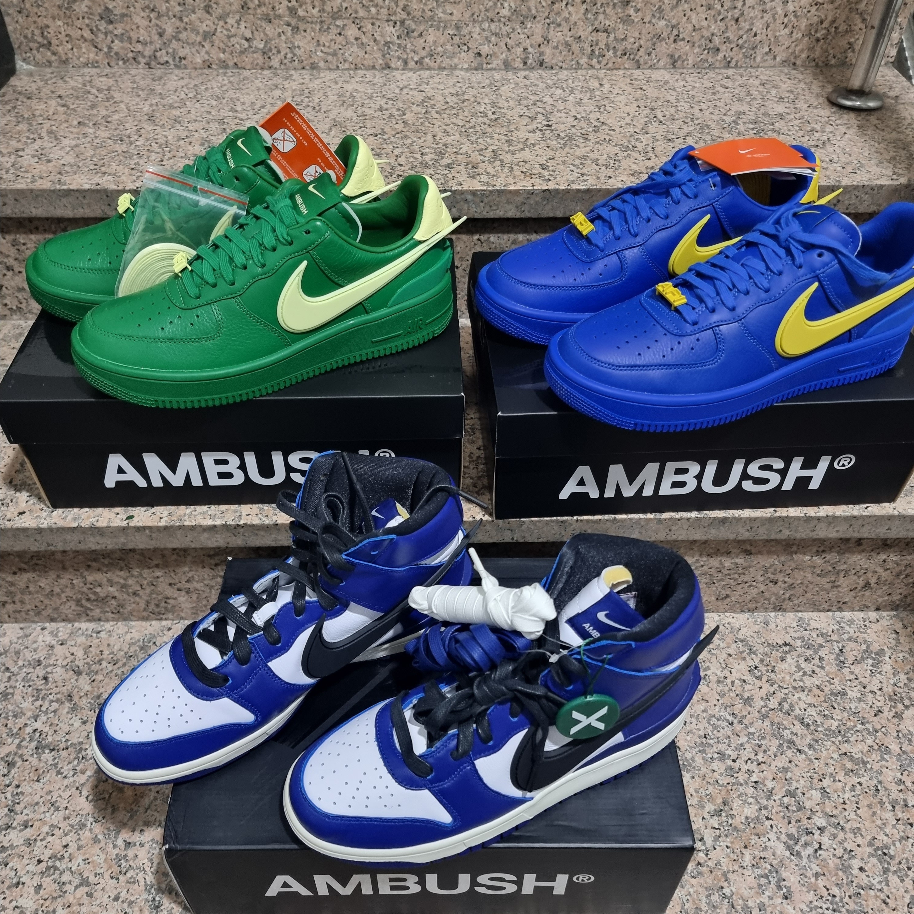 Nike x Ambush Dunk High Deep Royal Blue, Nike x Ambush Air Force 1 Low SP Pine Green and Citron 착용 스타일 - 2