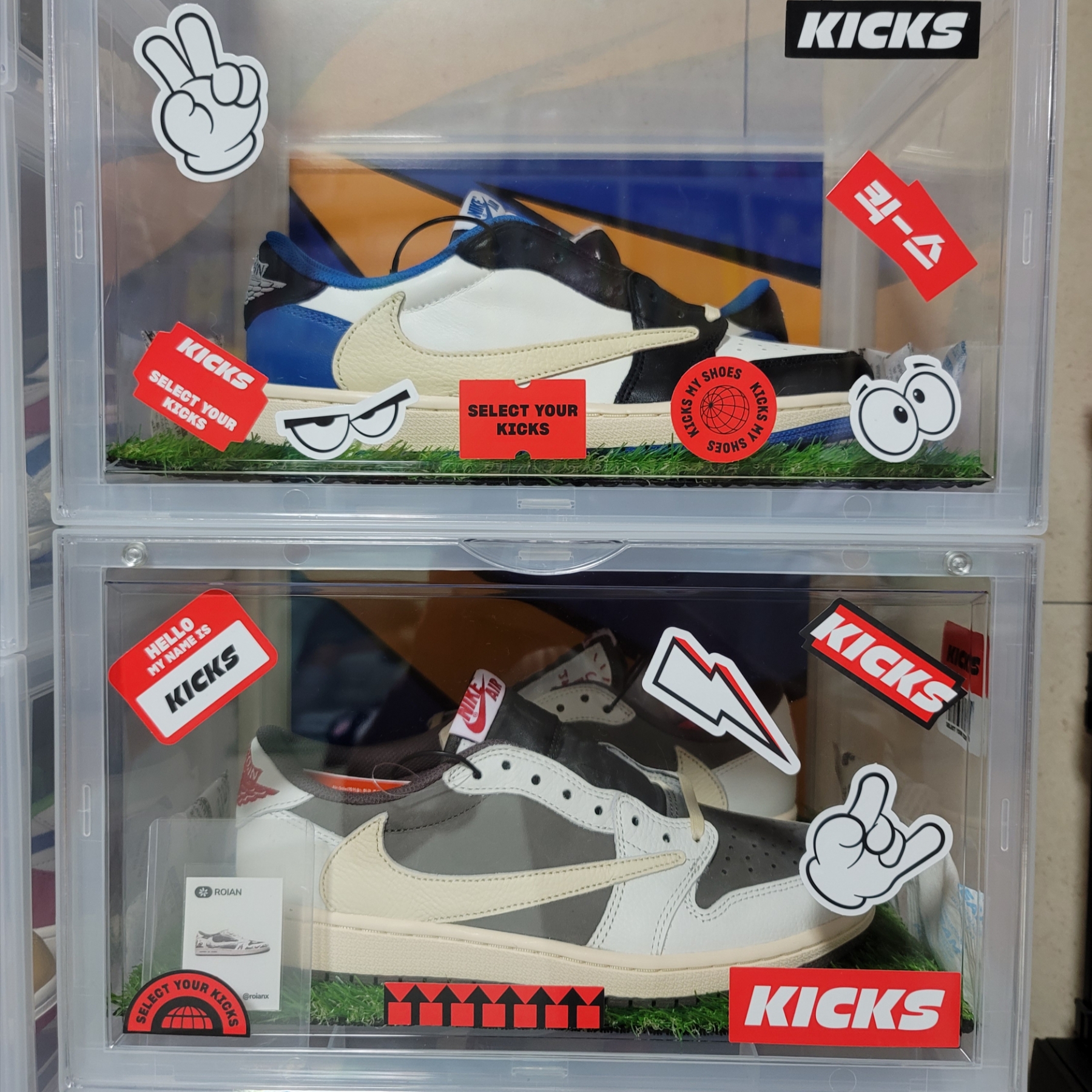 Jordan 1 x Travis Scott x Fragment Retro Low OG SP Military Blue, Jordan 1 x Travis Scott Retro Low OG SP Sail and Ridgerock 착용 스타일